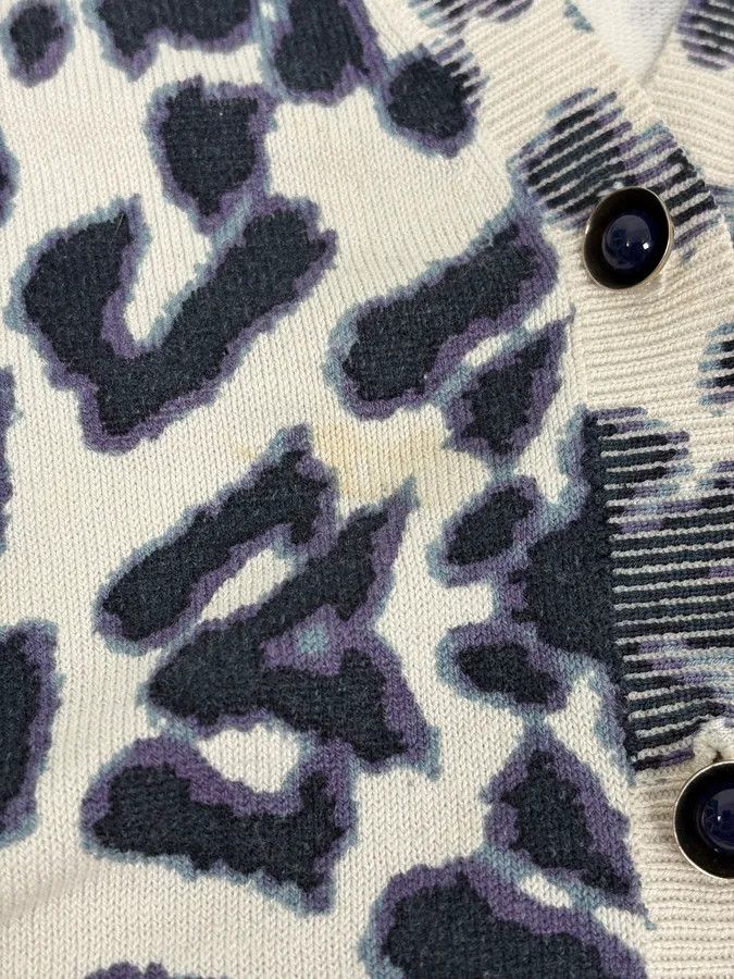 Roberto Cavalli 2000s Roberto Cavalli White & Navy Silk Leopard Cardigan Size S / US 4 / IT 40 - 9 Thumbnail