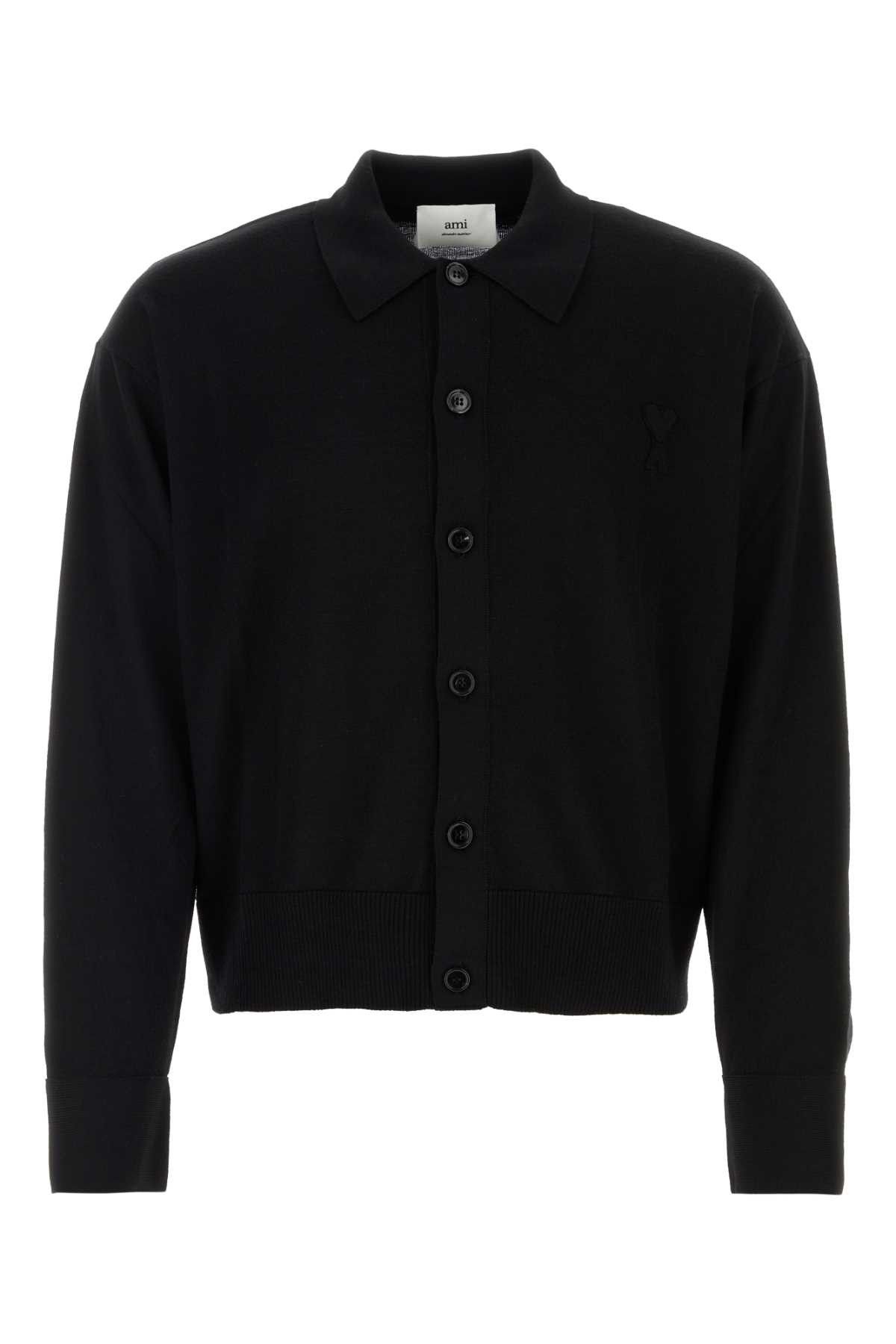 image of Ami Black Wool Cardigan, Men's (Size XL)