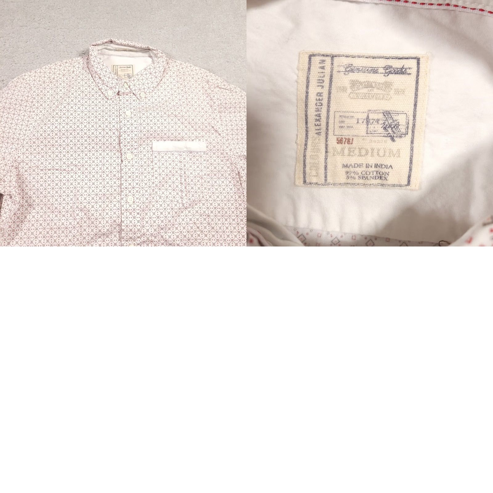 Alexander Julian Colours By Alexander Julian Geometric Stretch Button Down Shirt Men Medium White Size US M / EU 48-50 / 2 - 8 Thumbnail