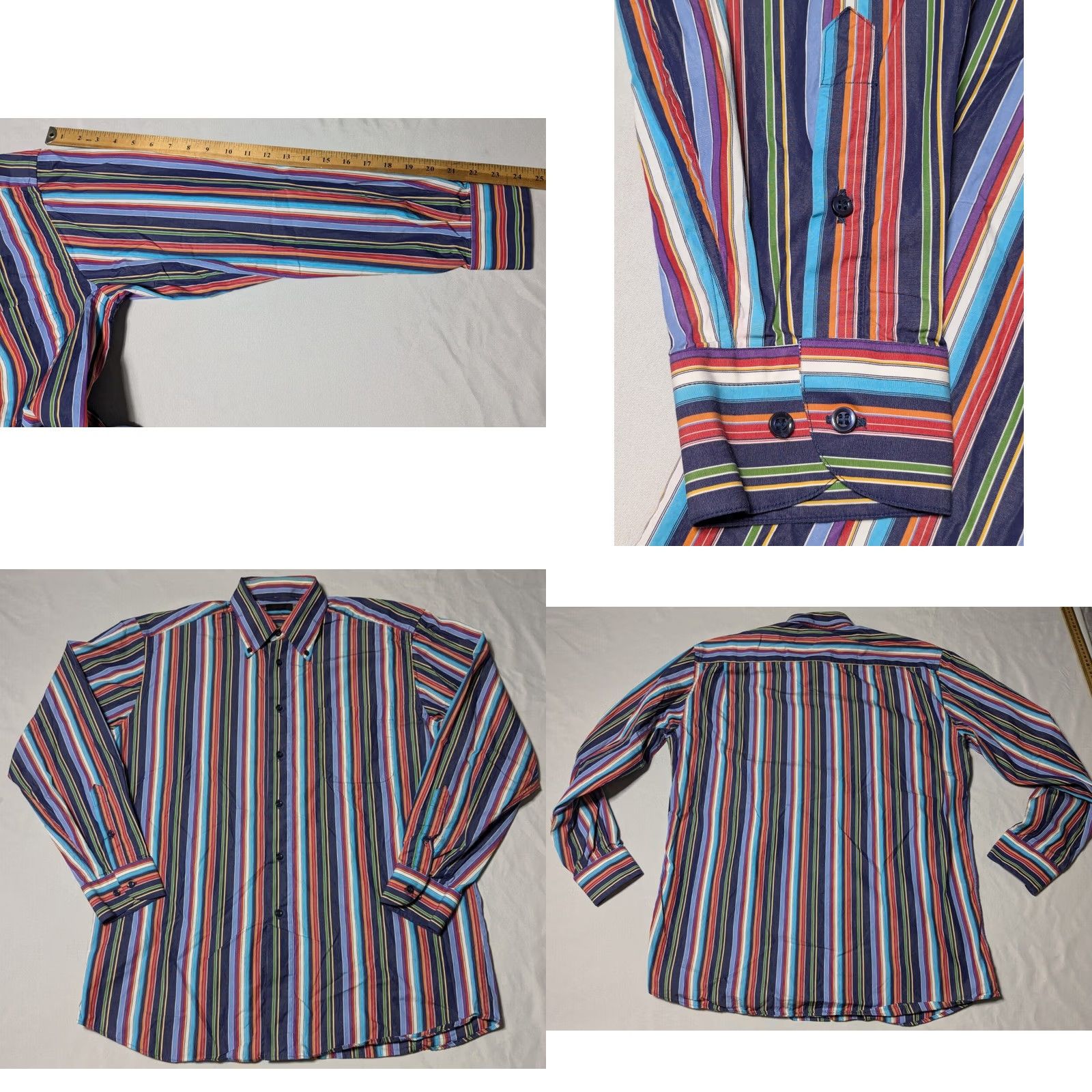 Vintage ST. CROIX Men L Blue Multi Striped Cotton Button-Up Shirt Made In Italy Size US L / EU 52-54 / 3 - 9 Thumbnail
