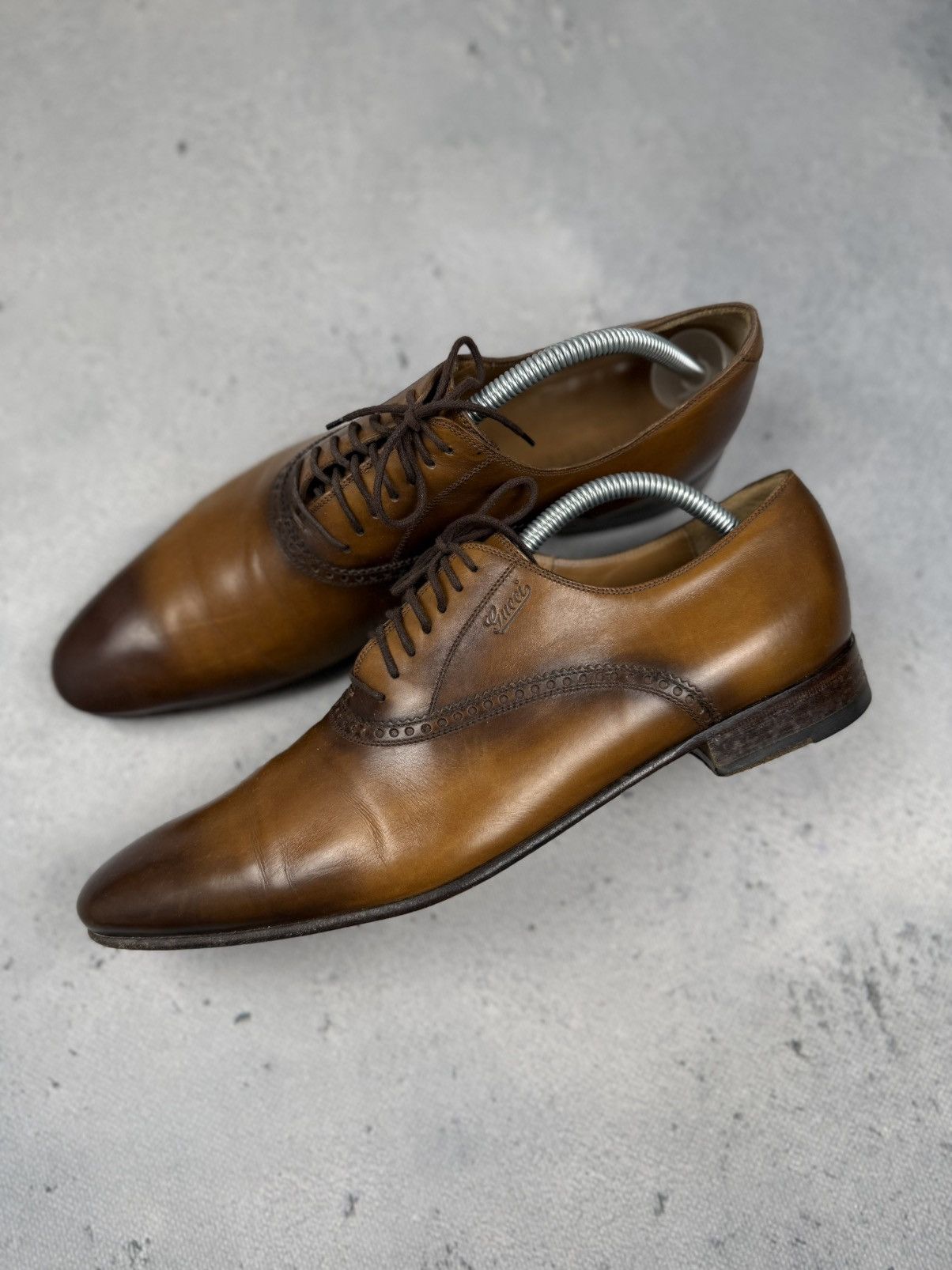 Gucci Gucci Vintage Burnished Brown Leather Oxford Dress Shoes Size US 8 / EU 41 - 2 Thumbnail