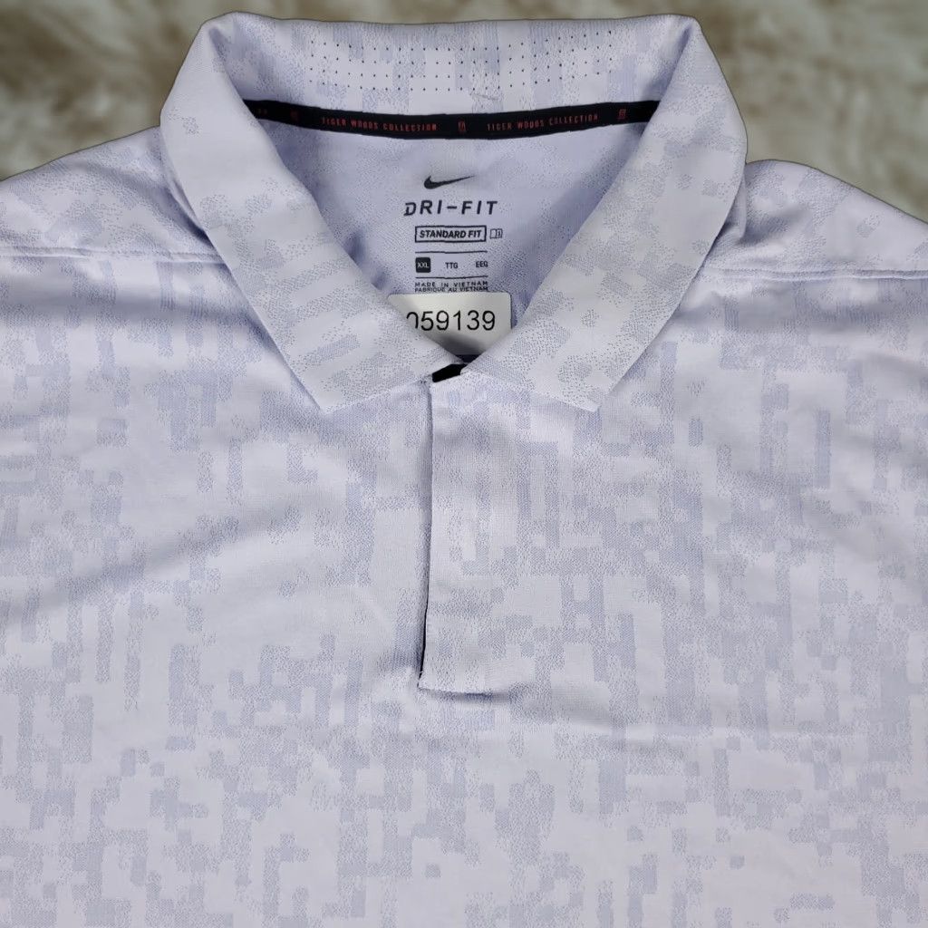 Tiger Woods Polo Shirt Mens 2XL Purple Pixel Camo Nike Golf Short Sleeve Shirt