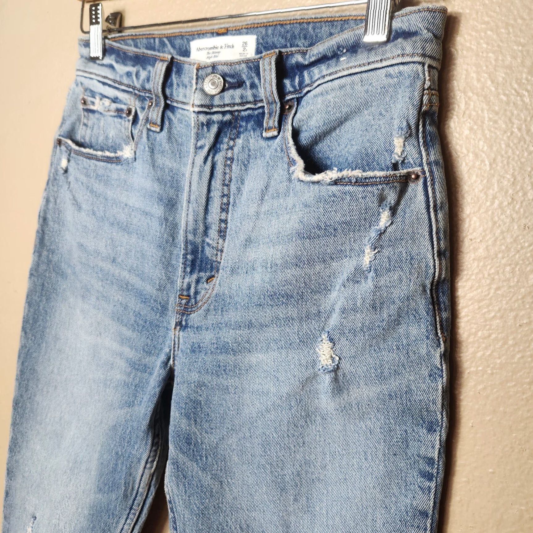 Abercrombie & Fitch Abercrombie & Fitch Jeans Skinny High Rise Chewed Hem Size 2 Regular Women Blue Denim 5-Pocket NWT Vintage: No Size 26" / US 2 / IT 38 - 5 Thumbnail