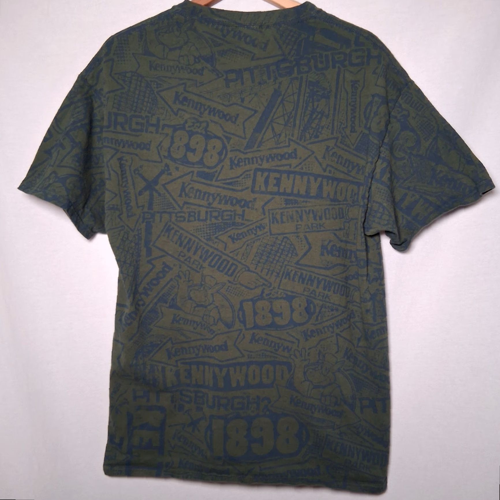 Port & Company Kennywood Shirt Men L All Over Print Army Green Amusement Park Pittsburgh PA Port & Company Crew Neck Short Sleeve Graphic Cotton Knit Size US L / EU 52-54 / 3 - 3 Thumbnail