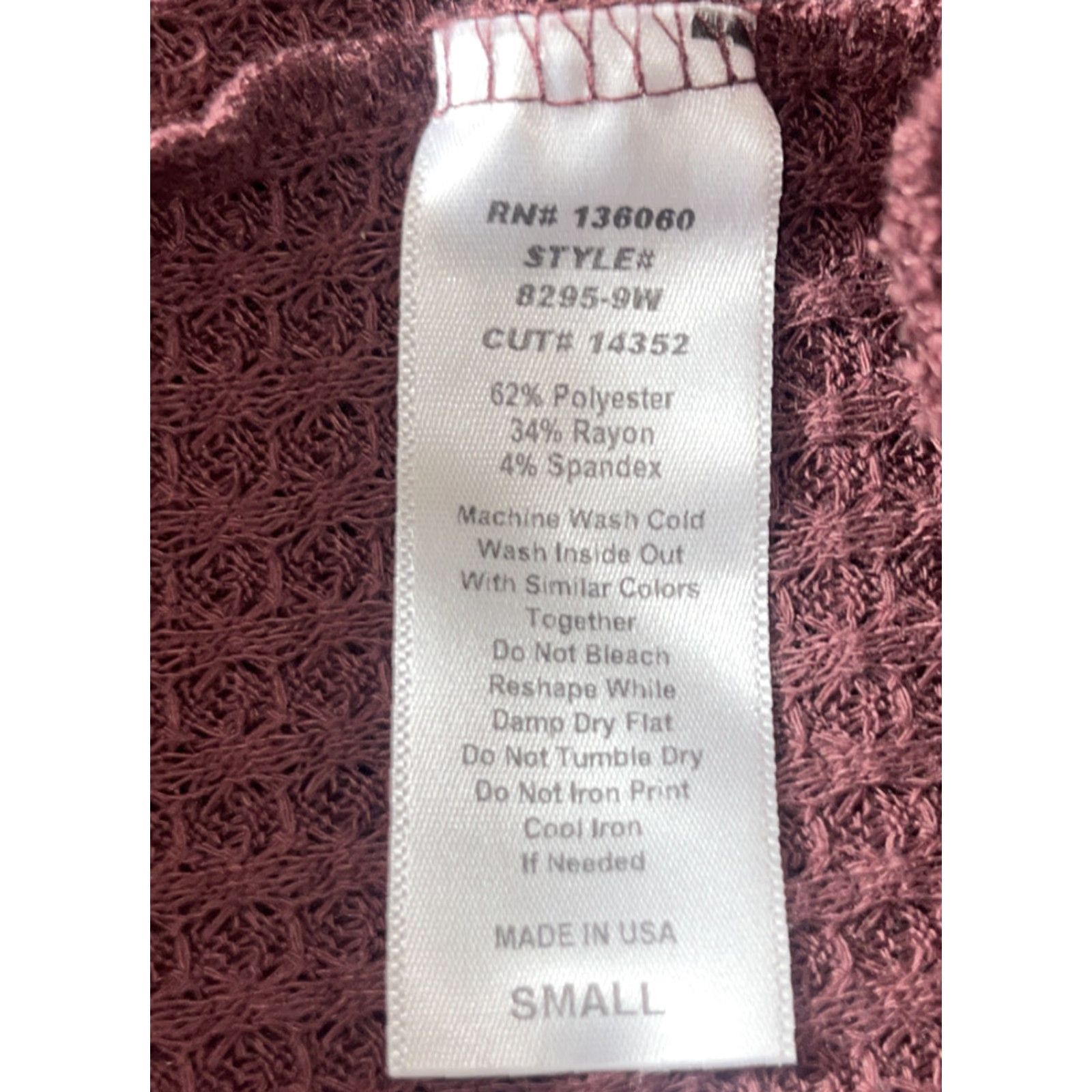Vintage VINTAGE Project Social Women’s Small Waffle Knit Top Long Sleeved Shirt Maroon Size S / US 4 / IT 40 - 6 Thumbnail