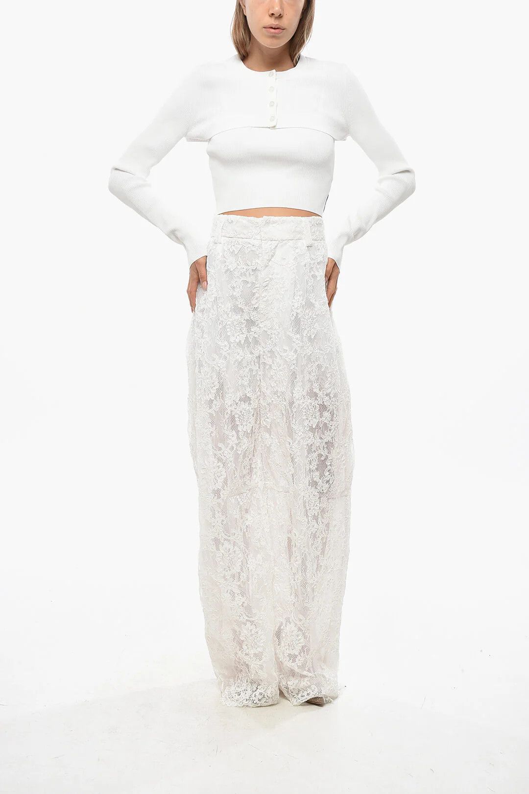 Alexander Wang og1mm0426 Ribbed Crop Cardigan in White Size M / US 6-8 / IT 42-44 - 3 Thumbnail