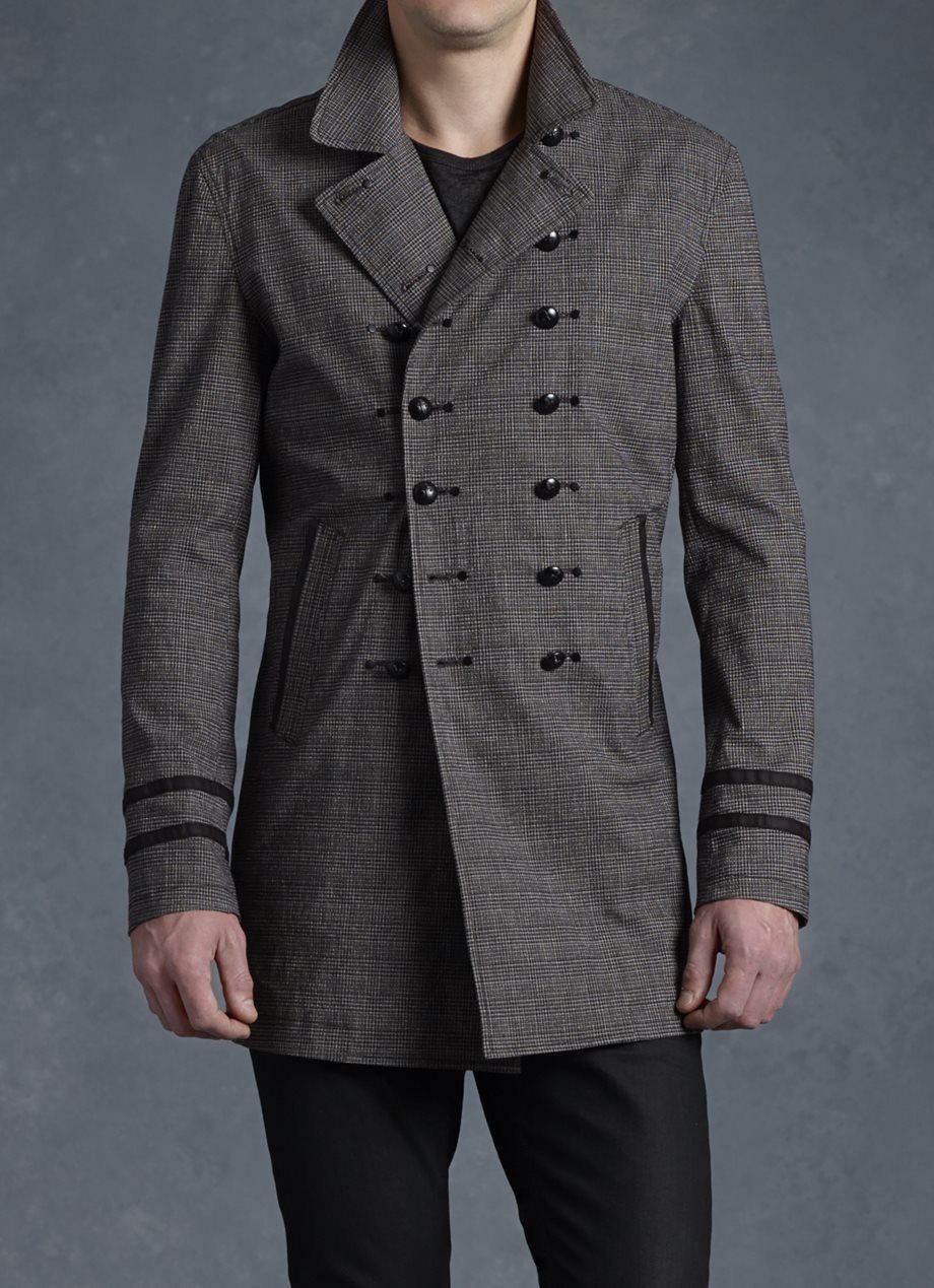 image of John Varvatos Textured Trench Coat. Small in Grey, Men's