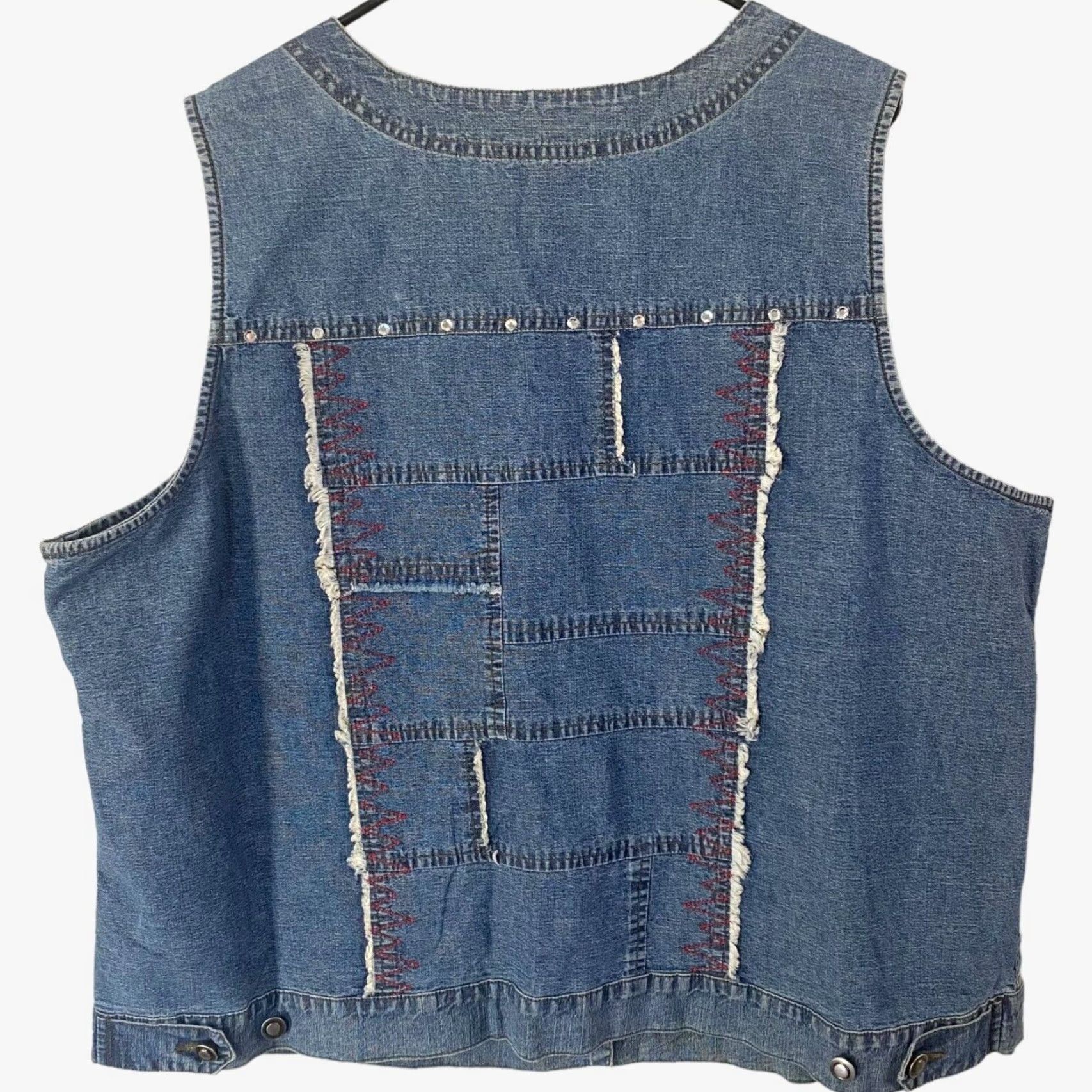Vintage VINTAGE Carole Little Denim Vest Button-Up Stonebridge Rhinestones Womens Plus 20 Blue Vest Ladies 20s Size 3XL / US 20-22 - 4 Thumbnail