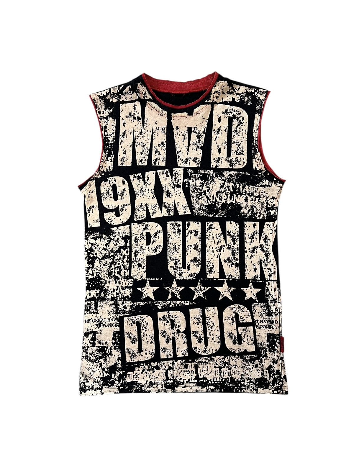 2000s Mad Punk Acid Print Raw Cut Tops