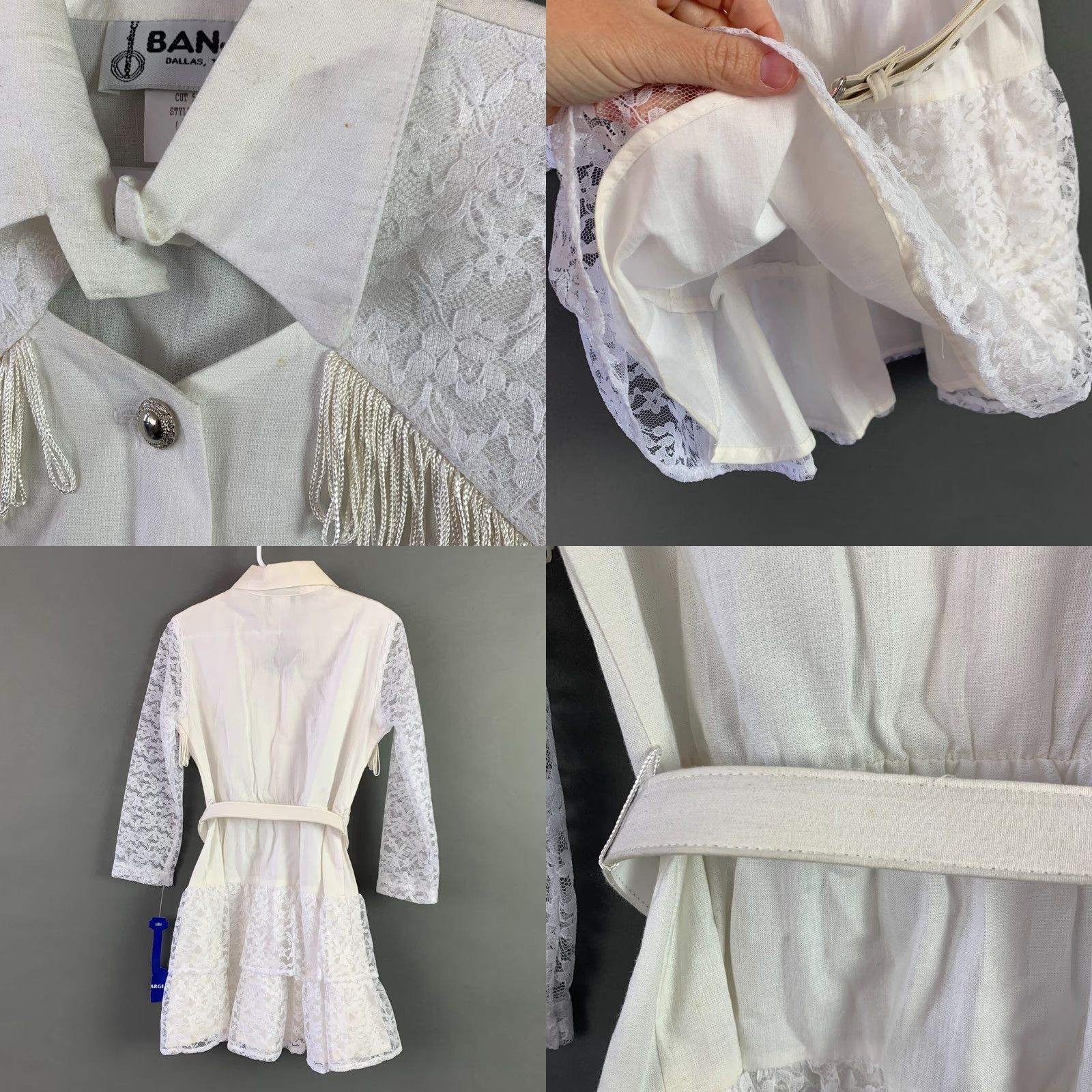 Vintage VINTAGE Banjo Dallas Texas White Lace Rodeo Cowgirl Girls Dress Outfit 6-6X NWT Size ONE SIZE - 8 Thumbnail