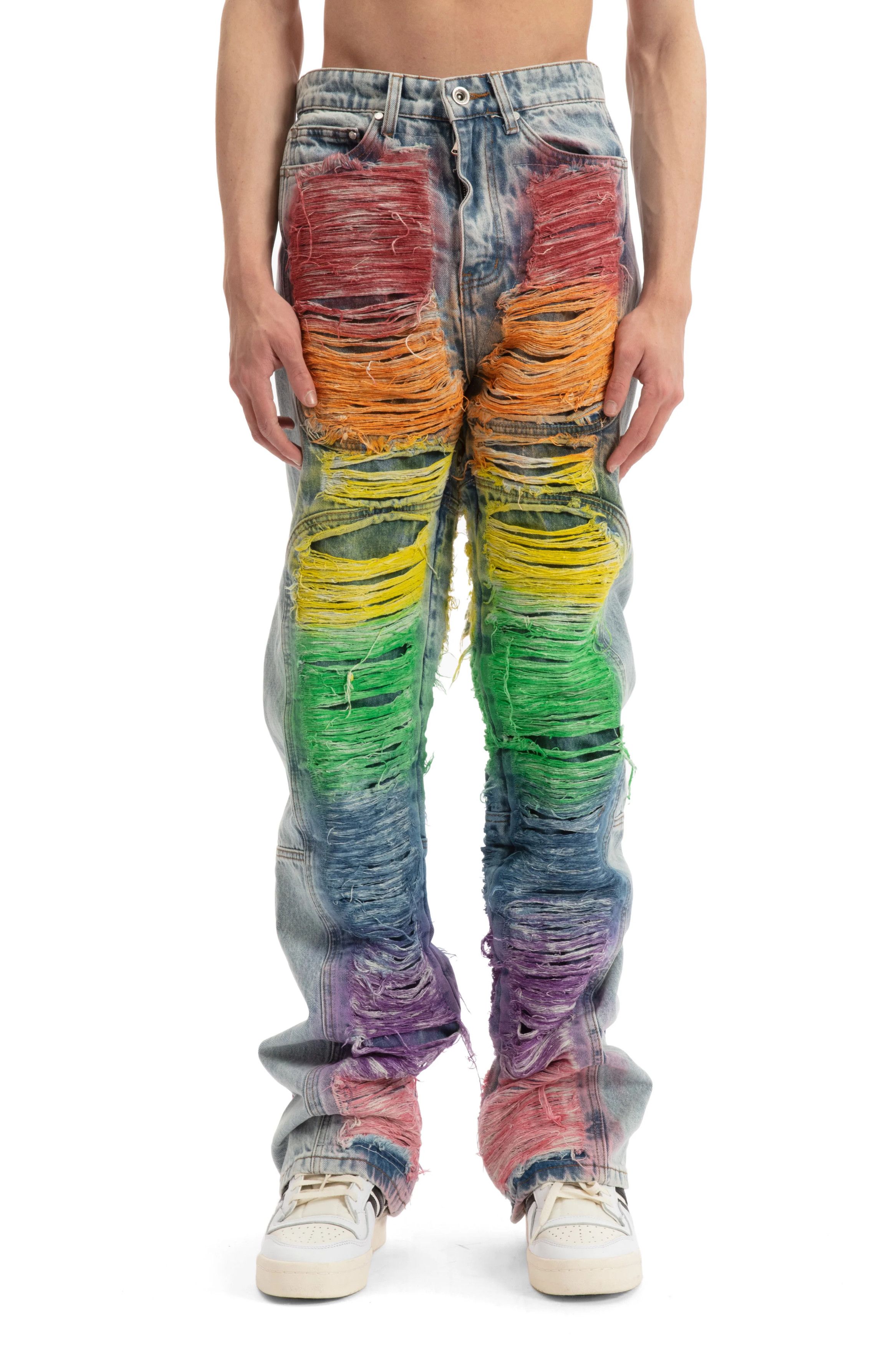 Who Decides War o1gr1nt0525 Roygbiv Distressed Signature Denim in Sky/Multi Size US 32 / EU 48 - 2 Thumbnail