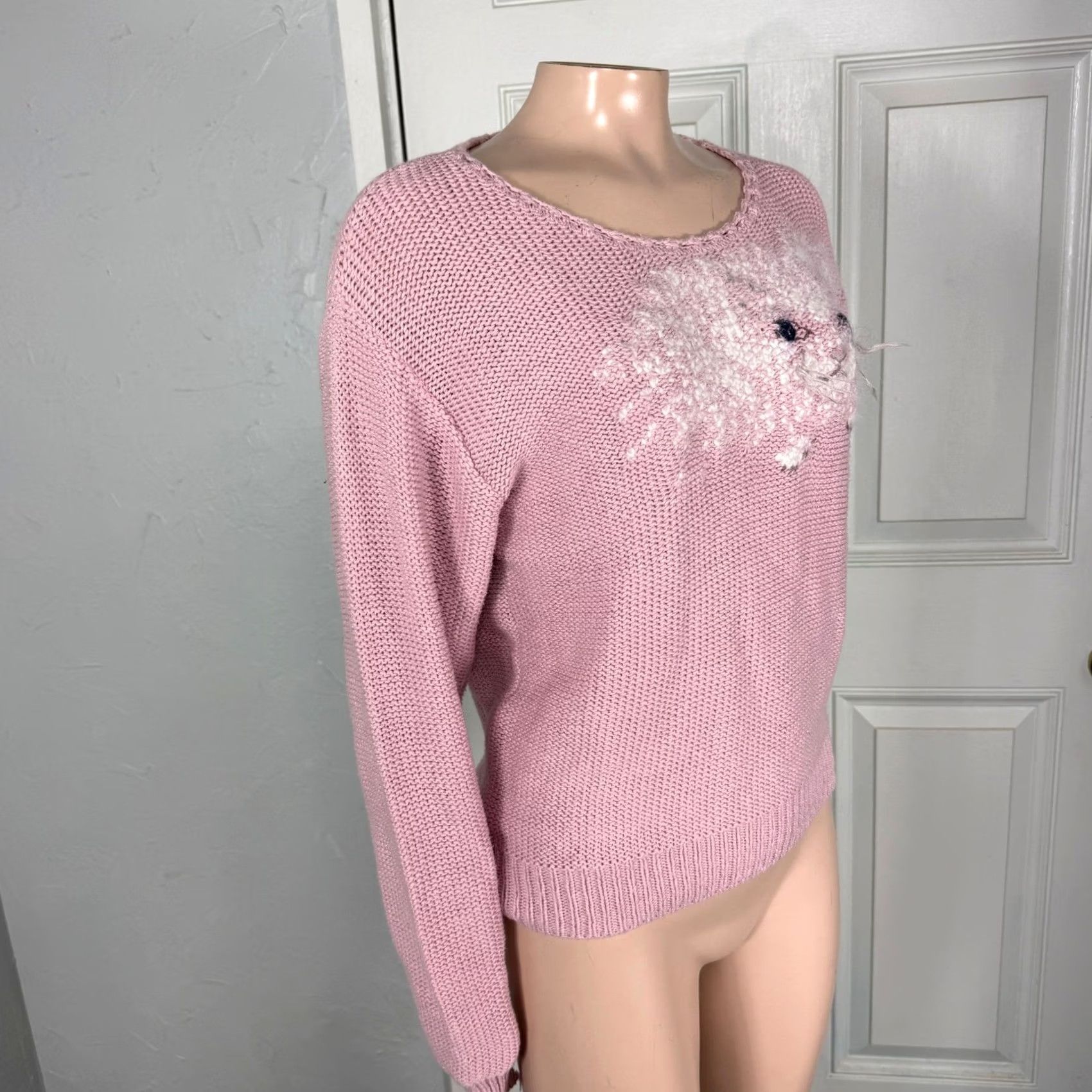 Jim Thompson VINTAGE Norm Thompson Womens Sweater M Cotton Pink 1990s Secret ry Geek Cats Neuma Whiskers C3-21 Size M / US 6-8 / IT 42-44 - 7 Thumbnail