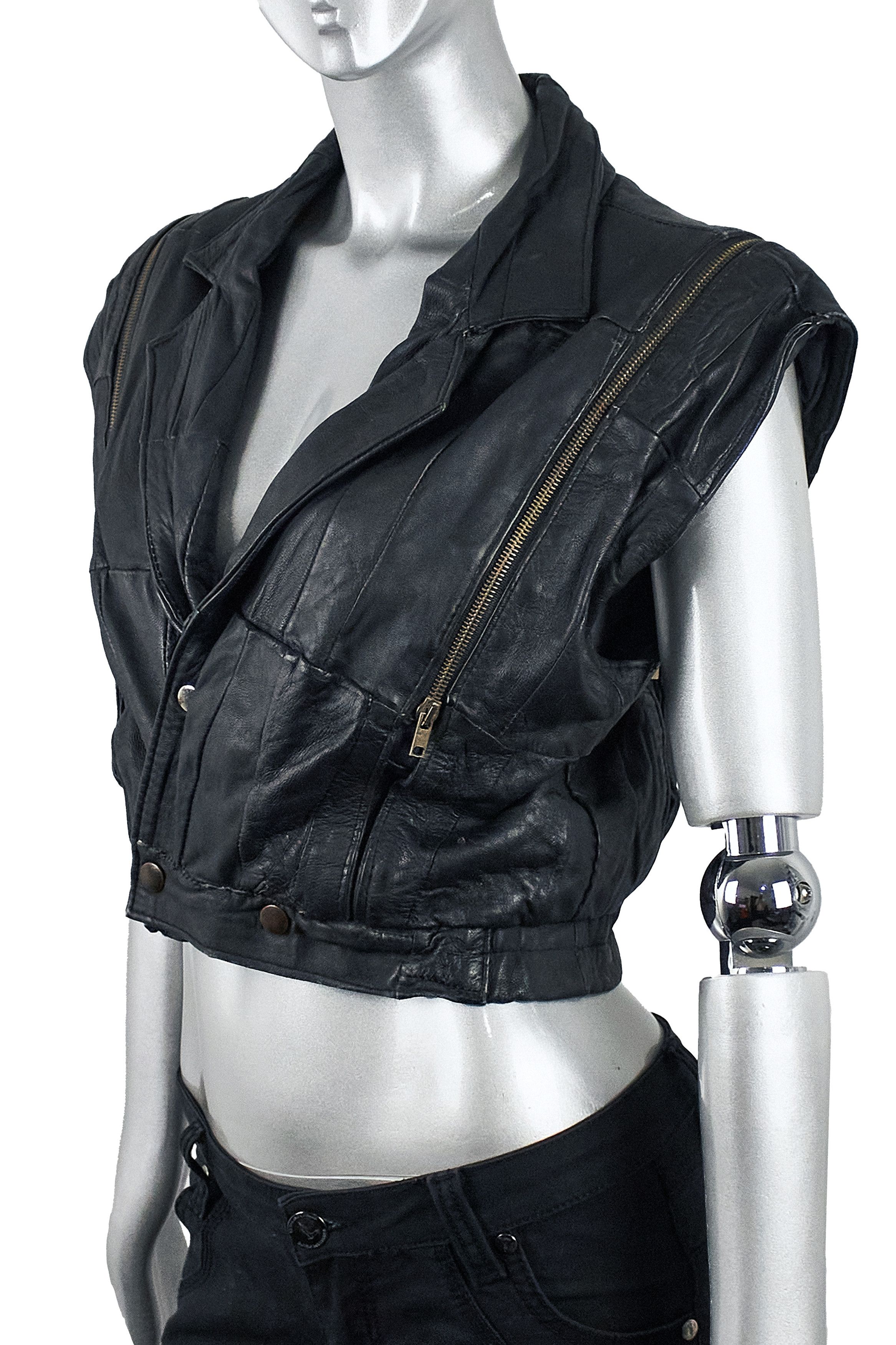 Handmade Handmade vintage Y2K women's black leather patchwork vest Size S / US 4 / IT 40 - 3 Thumbnail