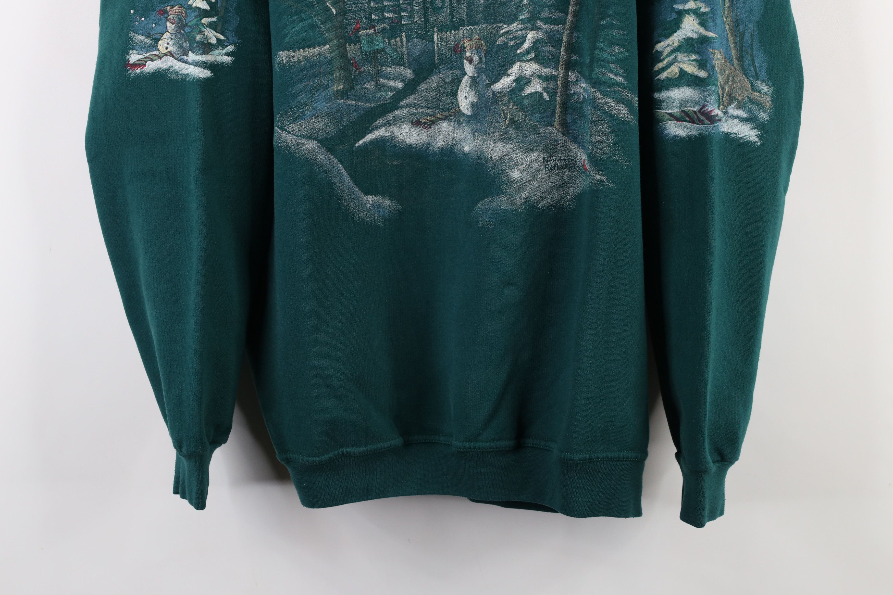 Vintage Vintage 90s Christmas Snowman Farmhouse Cat Sweatshirt Green Size XL / US 12-14 / IT 48-50 - 3 Thumbnail
