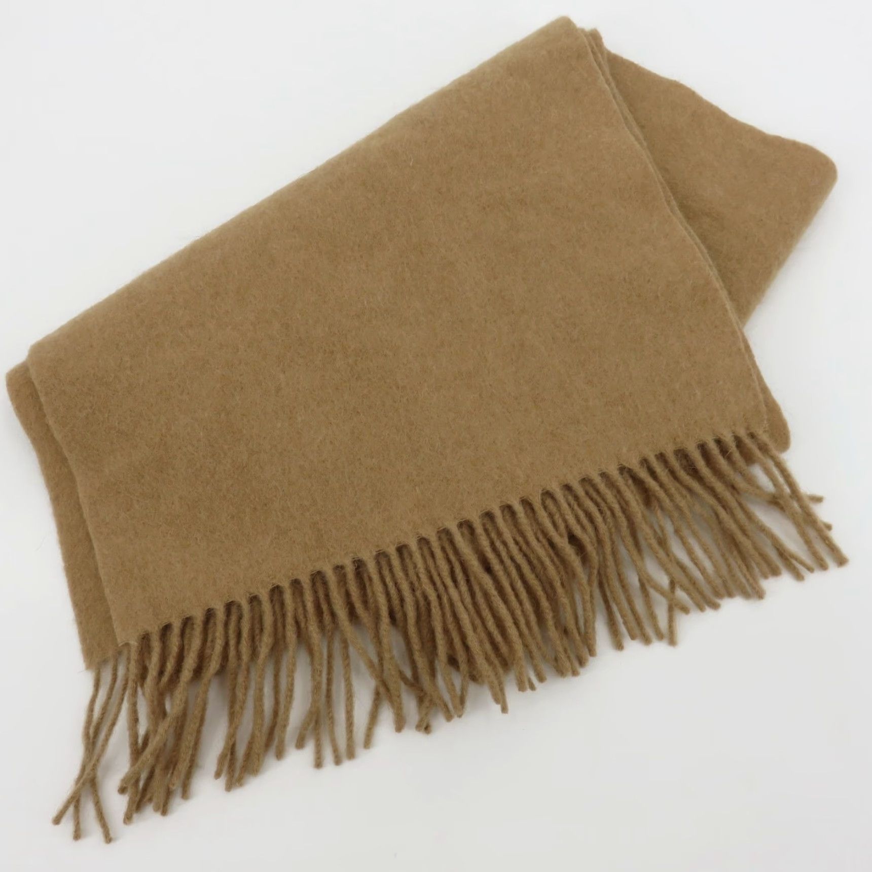 Lands' End VINTAGE Lands' End Scarf Rectangle Scarf Women Camel Hair Solid Tan Fringe Made in USA Brown 70" 11.25" Fringe Size ONE SIZE - 7 Thumbnail
