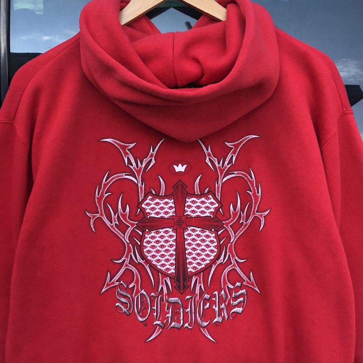 Vintage Soldier Cross Hoodie Red Sweatshirt