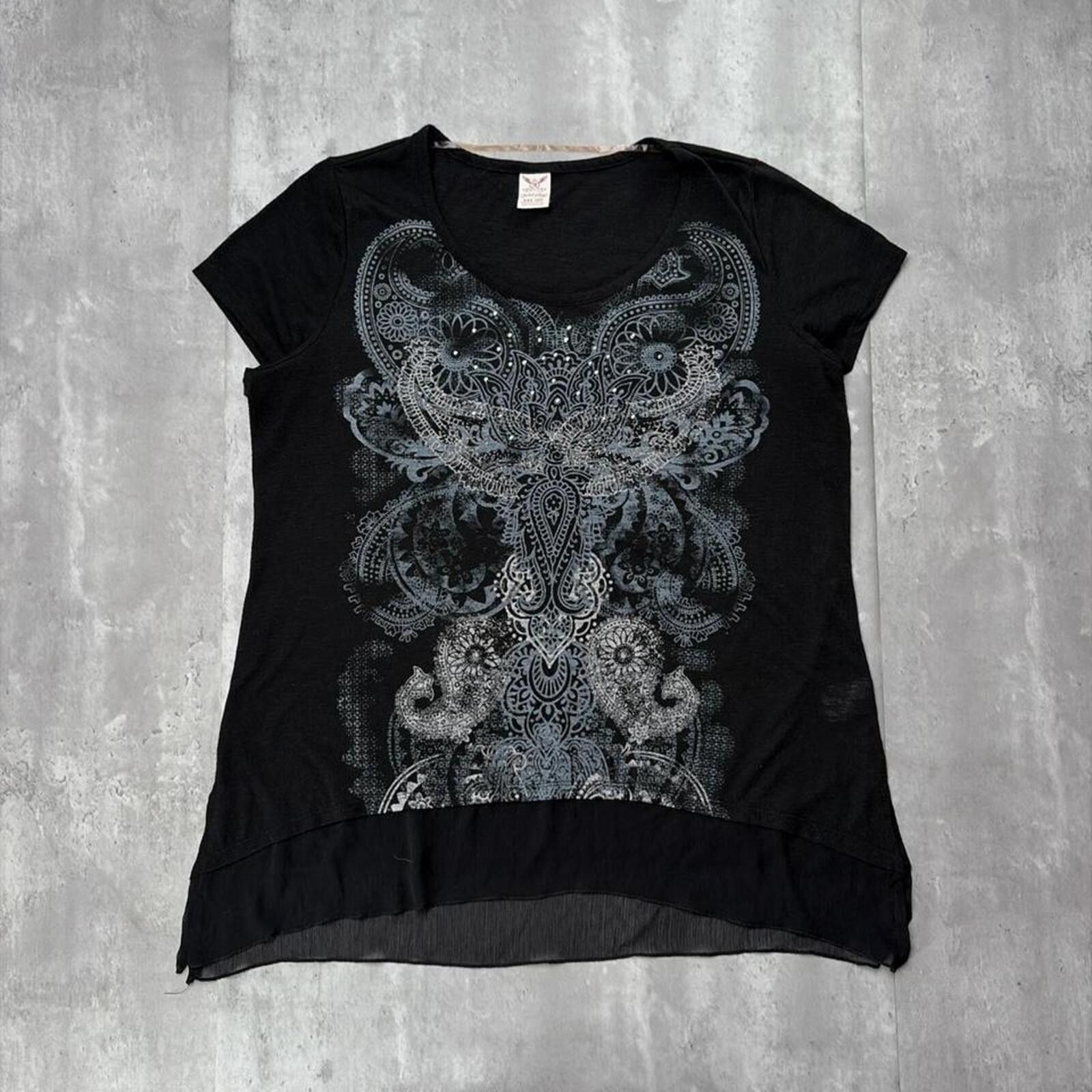 Faded Glory Y2K Black Faded Glory Grunge Gothic Embellished Shirt Size XXL / US 16-18 / IT 52-54 - 1 Thumbnail