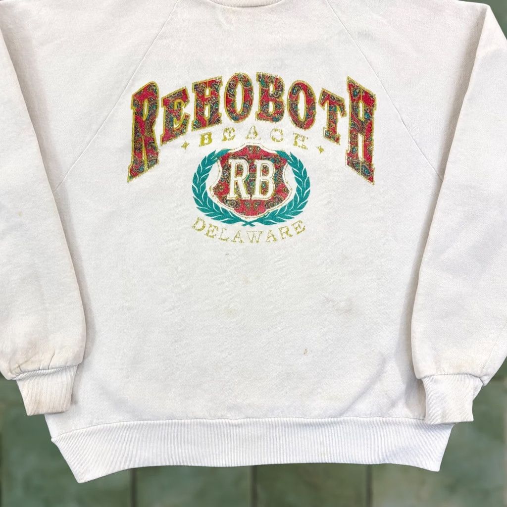 Jerzees VINTAGE Rehoboth Beach Sweatshirt Mens M White Long Sleeve Pullover Beach Logo USA 90s Graphic Print Size US M / EU 48-50 / 2 - 1 Thumbnail