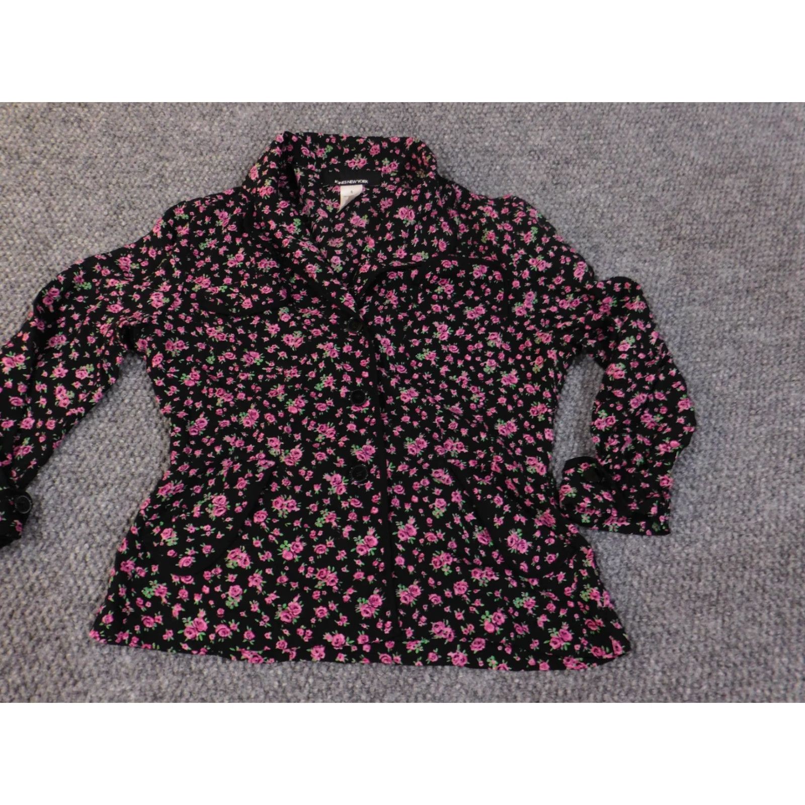 Jones New York Jones New York Blazer Women 6 Black Floral Silk Lightweight Button Jacket Coat Mid-Length Adults Mens? No Women Size M / US 6-8 / IT 42-44 - 3 Thumbnail