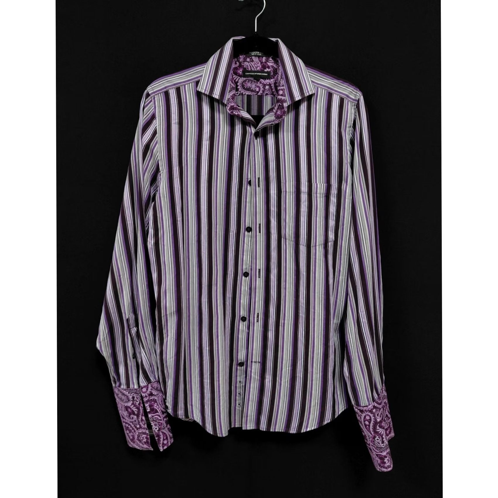 Express Express Design Studio Striped Shirt Purple Size S Mens Long Sleeve Collared Cotton Modern Fit T-Shirt Size US S / EU 44-46 / 1 - 2 Thumbnail