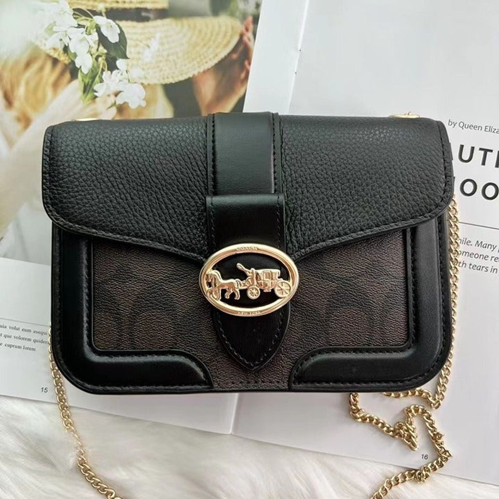 image of Coach 7287 Georgie Crossbody In Signature In Brown Black, Women's