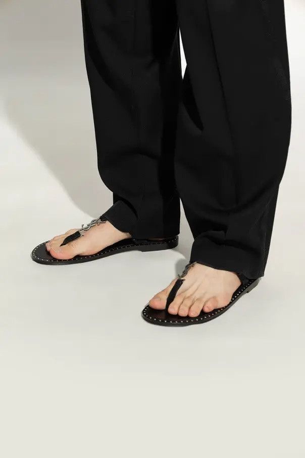 Saint Laurent Paris o1bcso1str1124 Cassandre Sandals In Suede in Black Size US 11 / EU 44 - 5 Thumbnail