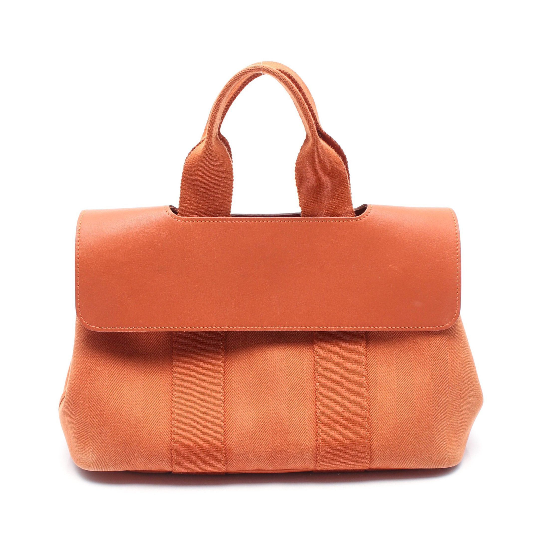 Hermes Hermes Valparaiso Pm Handbag Toile Chevron Leather Orange Brown Silver Hardware Size ONE SIZE - 1 Thumbnail