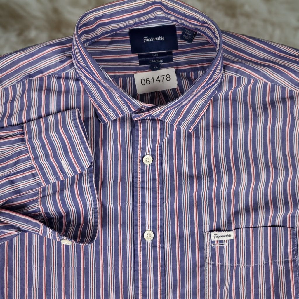 Faconnable Faconnable Shirt Mens XL Blue Red White Striped Button-Up Classic French Woven Size 46R - 1 Thumbnail