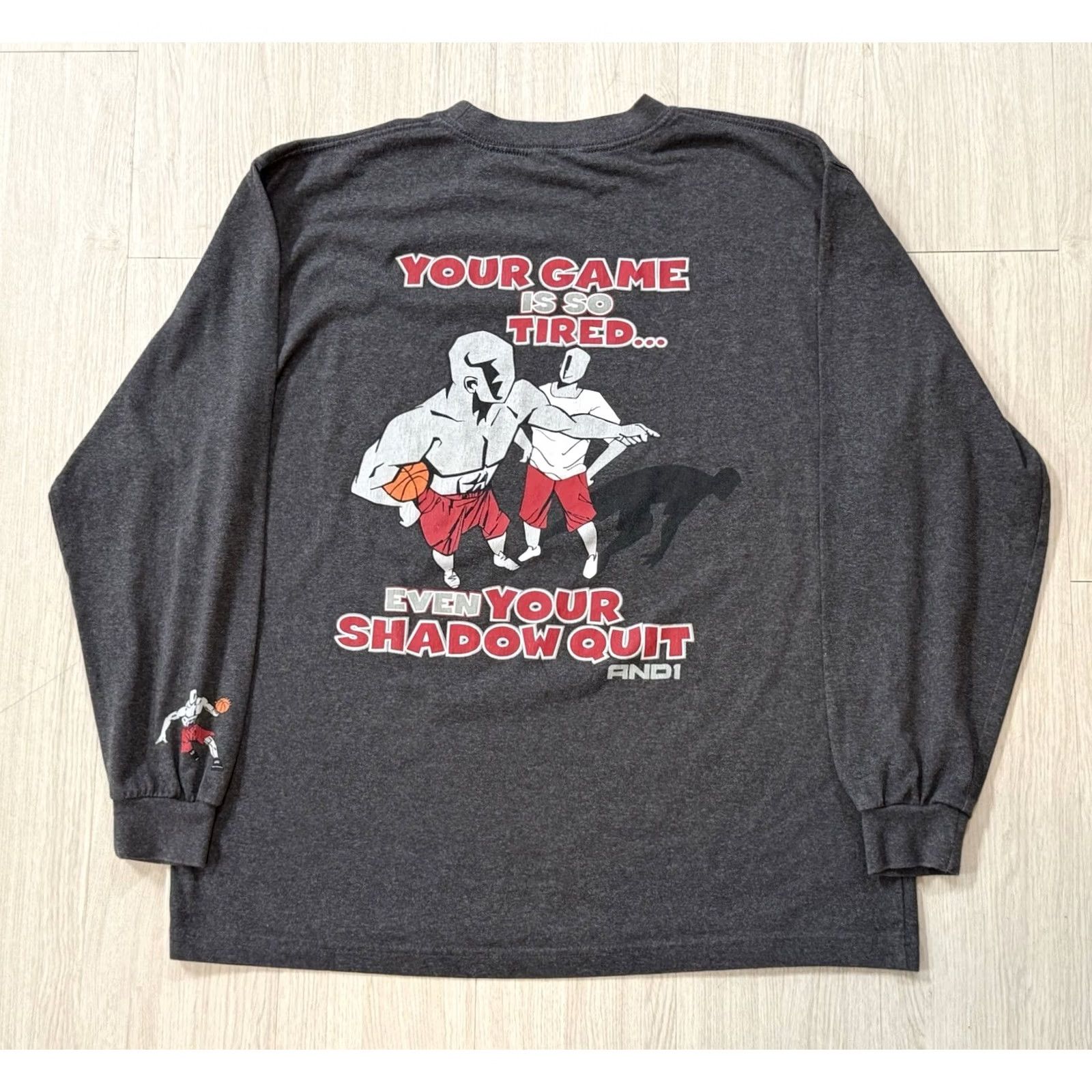 Vintage VINTAGE AND1 Longsleeve Shirt Large Crew Neck Graphic Print 90s Shadow Quit Baller Hooper Player Gray Cotton Mens L Size US L / EU 52-54 / 3 - 2 Thumbnail