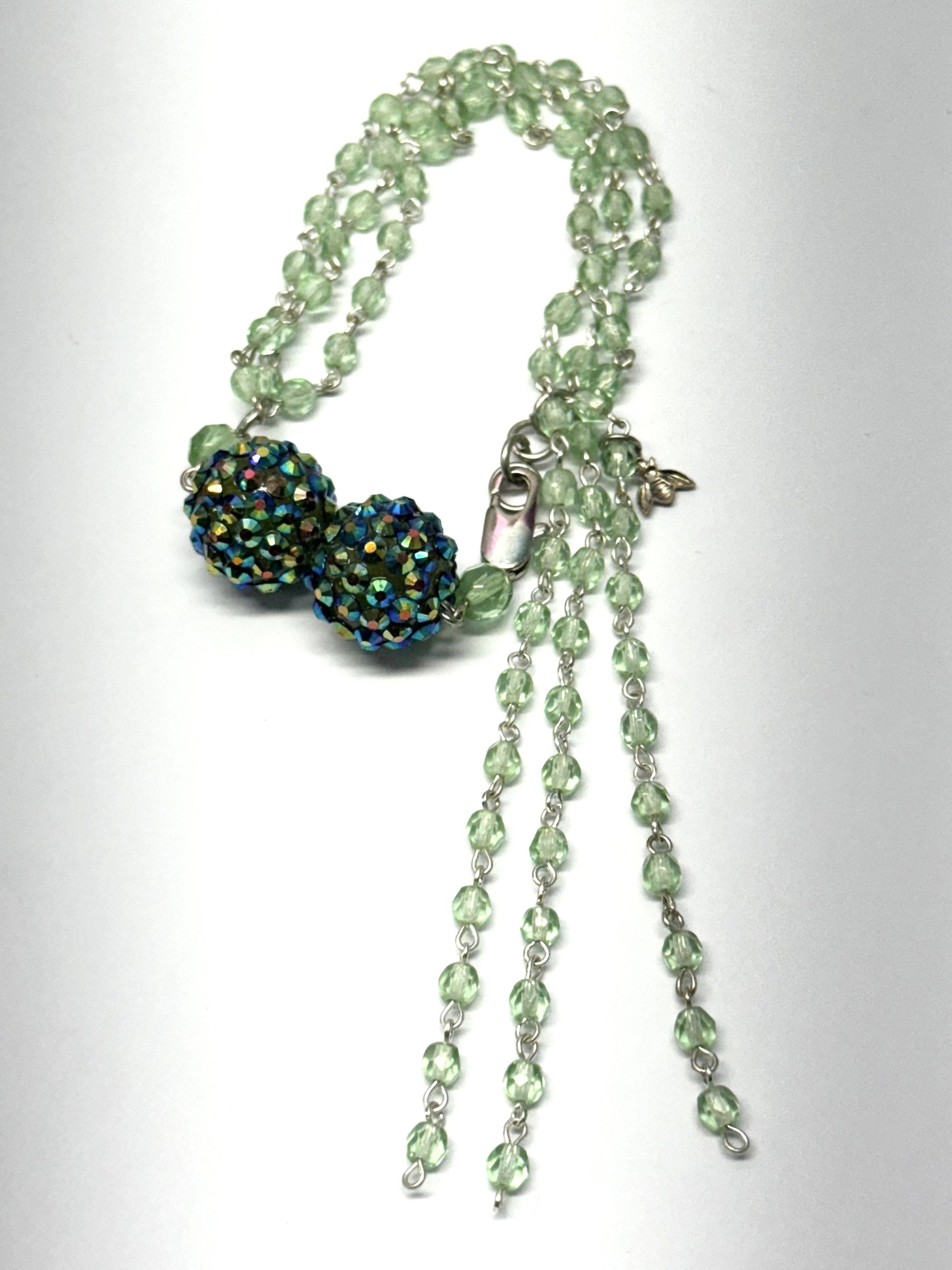 Vintage Vintage green crystal beaded tassel rhinestone bracelet Size ONE SIZE - 3 Thumbnail