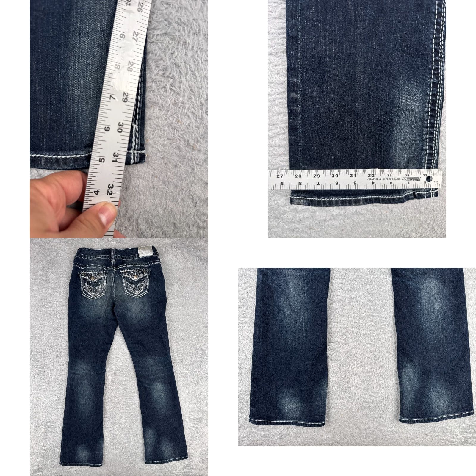 Vintage Maurices Jeans Womens 9 Blue Denim Bootcut Dark Wash Low Rise 32x31 5-Pocket Zipper Stretch Regular Cotton Blend Vintage No Size 30" / US 8 / IT 44 - 9 Thumbnail