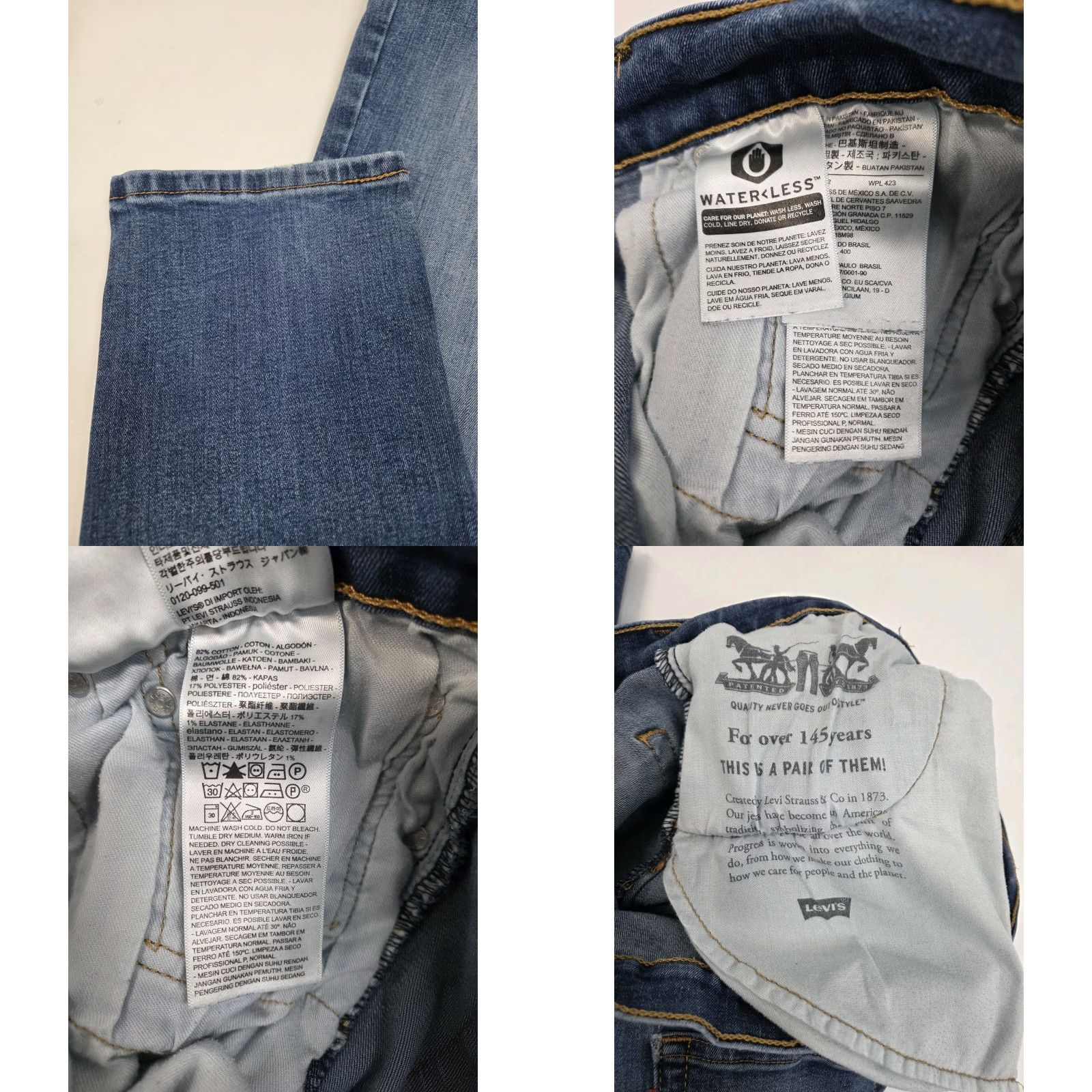 Levi's VINTAGE Levi's 511 Jeans Slim Blue 33-32 Mens Regular Denim Cotton/Polyester/Spandex 5-Pocket Size US 33 - 8 Thumbnail