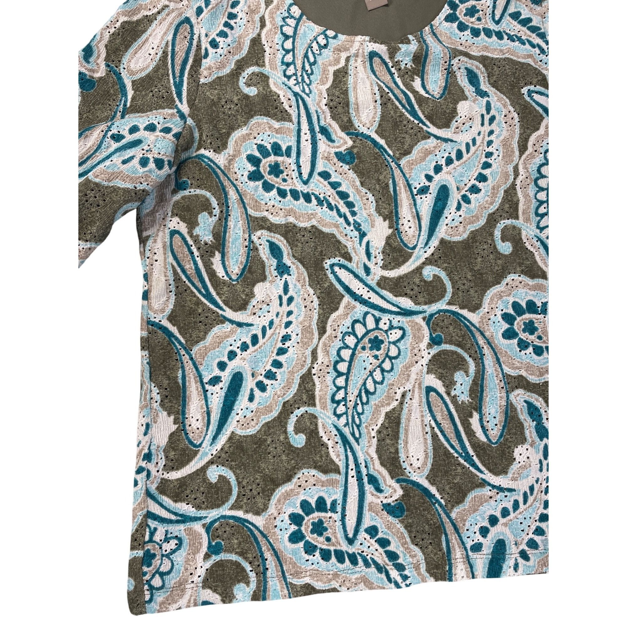 Chicos Chicos Womens Paisley Bell Sleeve Top Size 1 Green/Turquoise Size XS / US 0-2 / IT 36-38 - 3 Thumbnail