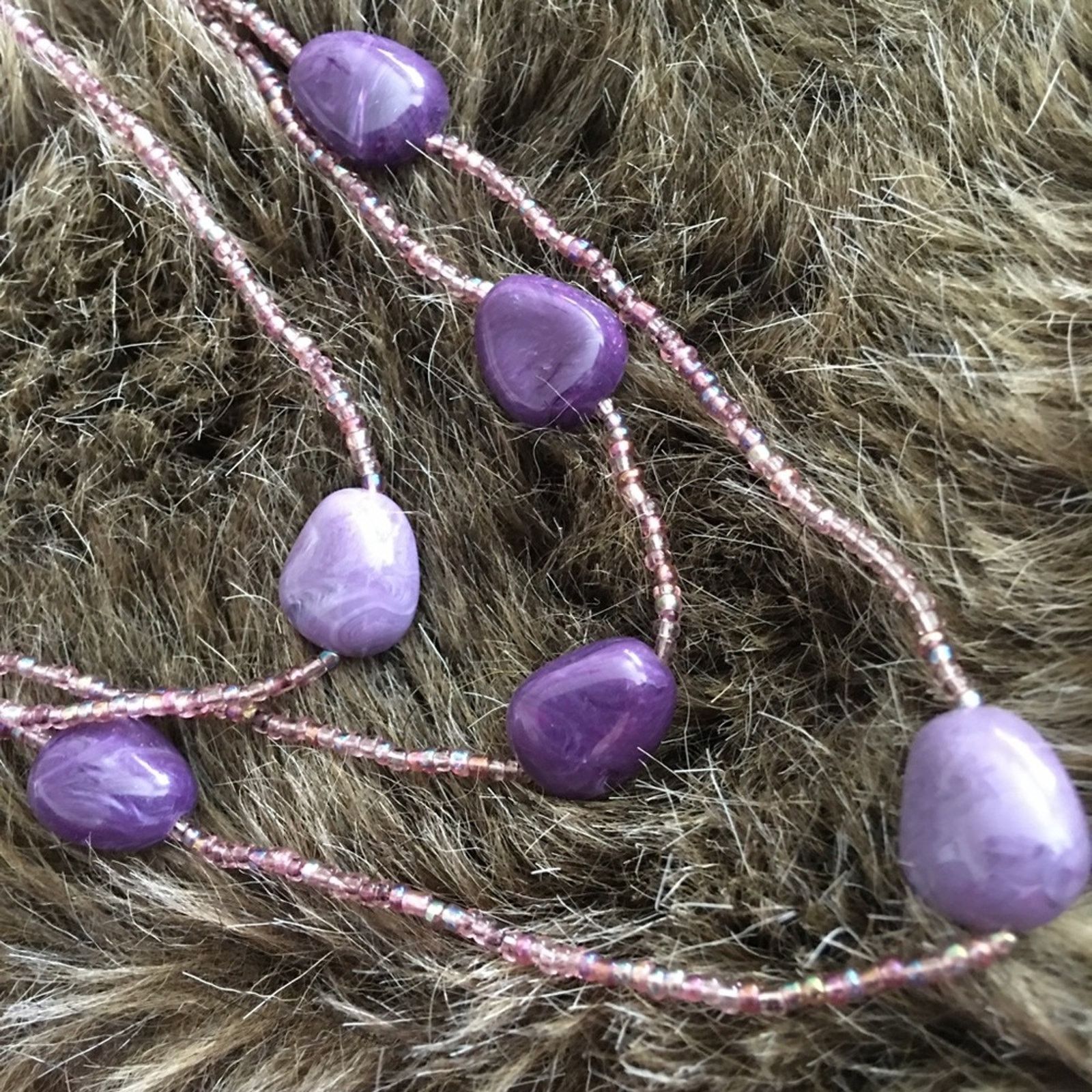 Jewelry Purple tone glass bead long layered necklace Size ONE SIZE - 6 Thumbnail