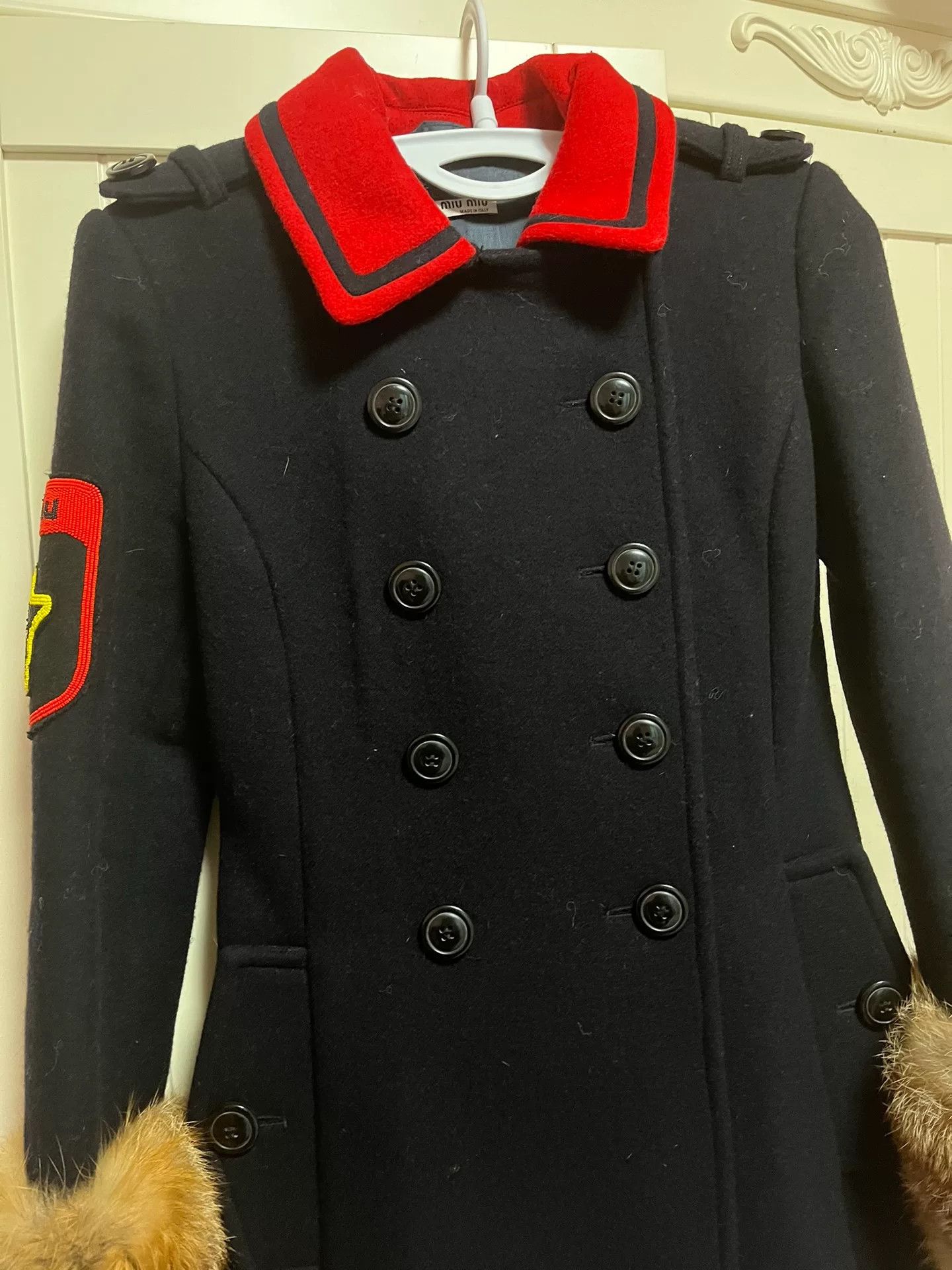 Miu Miu miumiu wool coat with fur sleeves and embroidery Size US S / EU 44-46 / 1 - 1 Thumbnail