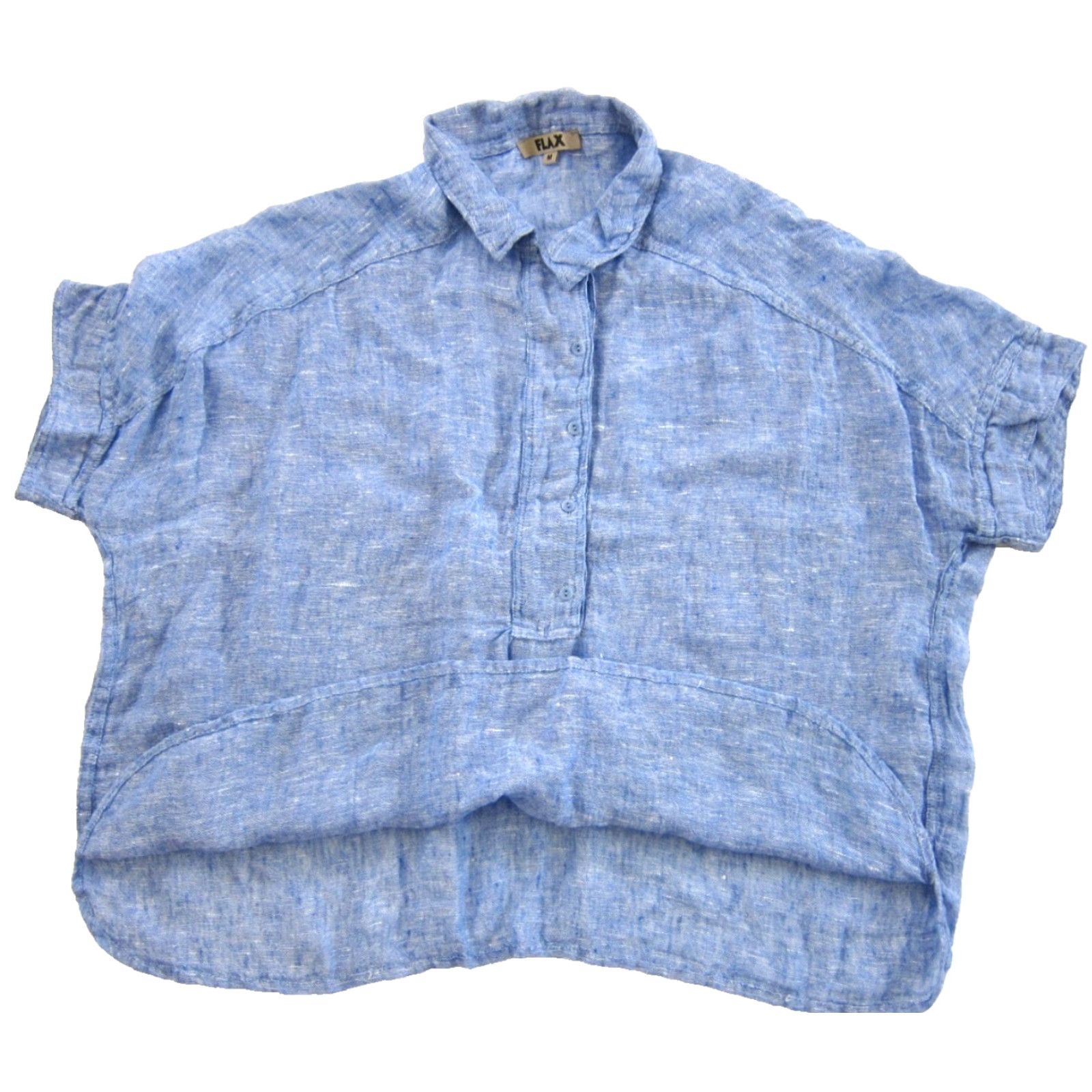 FLAX FLAX Blouse Shirt Blue Tunic Collared Short Sleeve Linen 100% Boxy Oversized Medium Womens Classic Bohemian Size M / US 6-8 / IT 42-44 - 5 Thumbnail