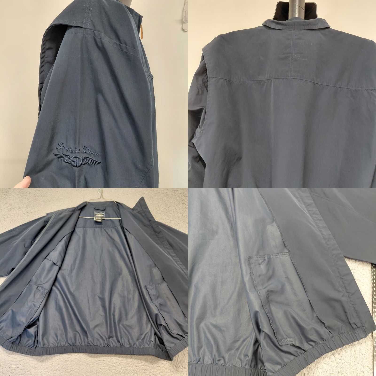 Vintage Straight Down Jacket Men L Blue Full Zip Letterman Bomber Soft Shell 90s 80s Classic Cars College Biker Mens Size US L / EU 52-54 / 3 - 8 Thumbnail