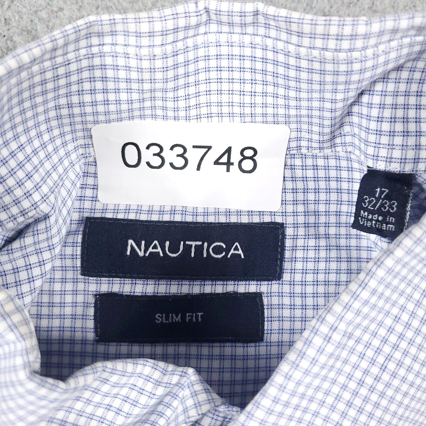 Nautica Nautica Dress Shirt Mens 17 Blue Check Long Sleeve Button Up Collared 100% Cotton Adults Regular Navy Size 46R - 8 Thumbnail