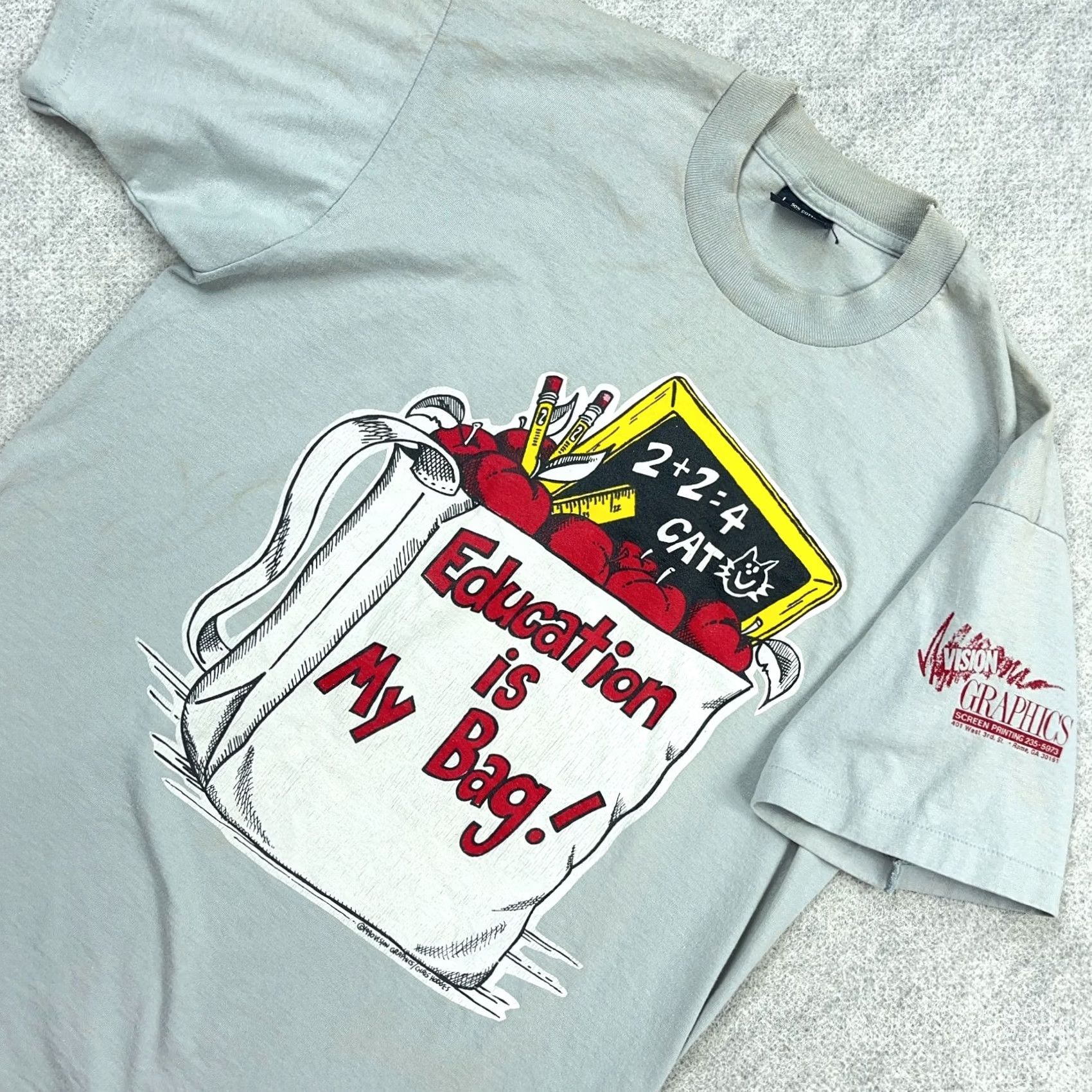 Vintage VINTAGE Screen Stars Shirt Men Large Gray Teacher Tee Single Stitch 80s 90s Worn Size US L / EU 52-54 / 3 - 4 Thumbnail