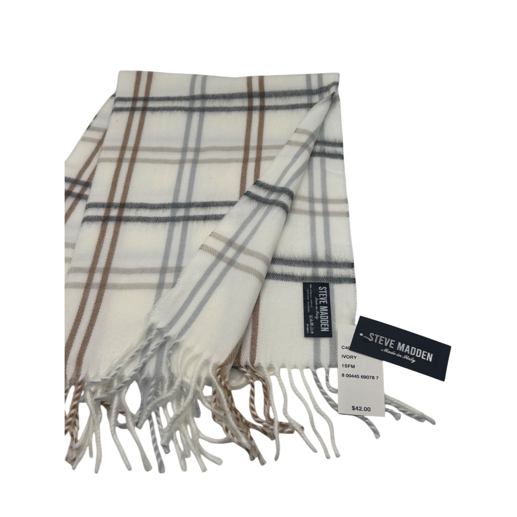 Steve Madden Steve Madden Mid Weight Plaid Muffler Scarf, 11”x 70”, Ivor Size ONE SIZE - 3 Thumbnail