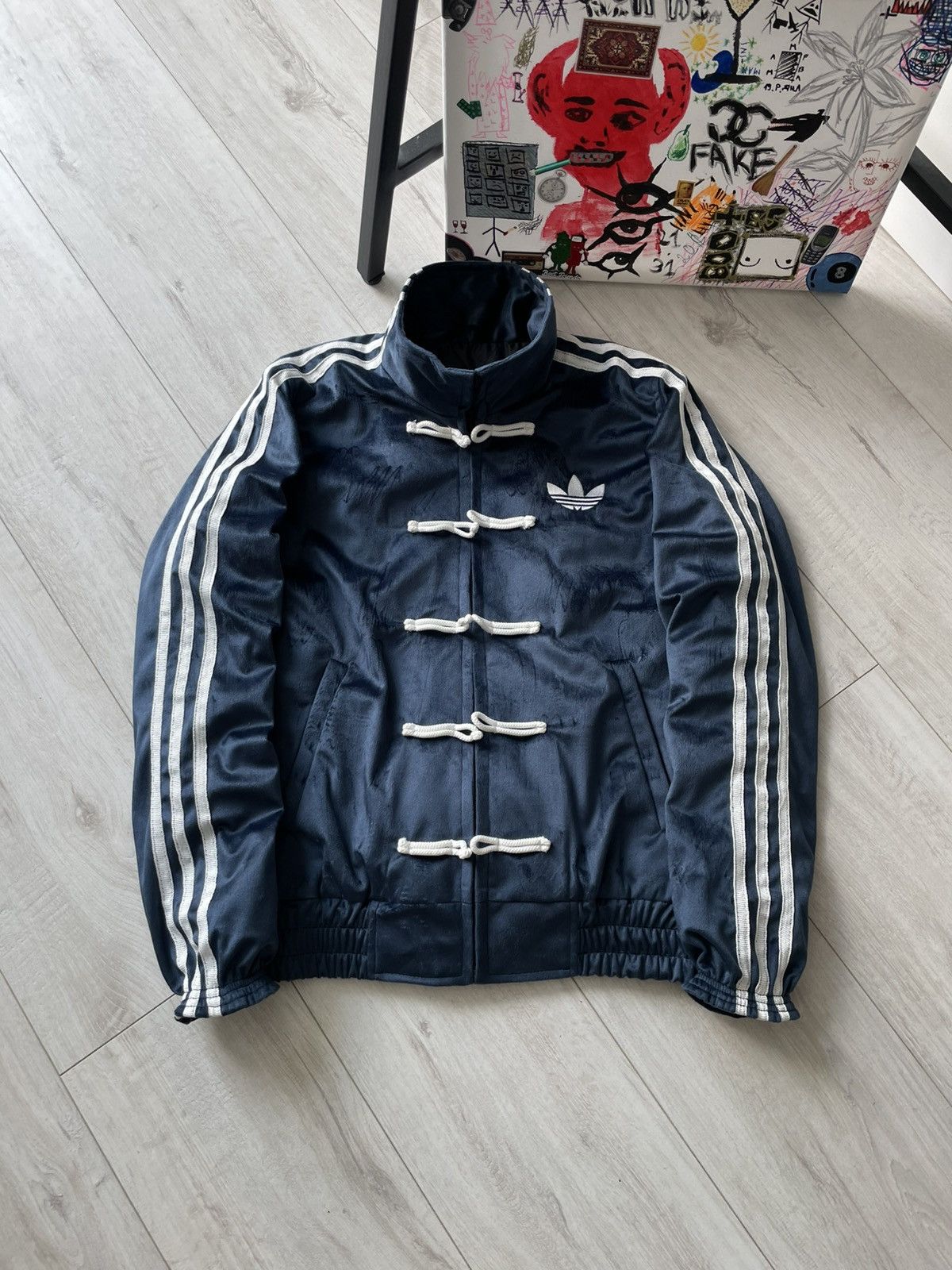 Other Napoleon Adidas Track Jacket Style Y2K Velour Dark Blue Size M / US 6-8 / IT 42-44 - 2 Thumbnail