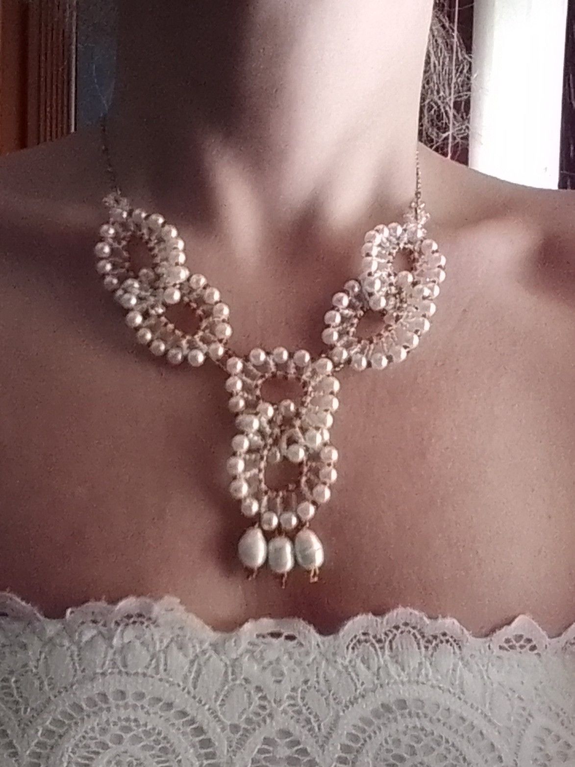 Handmade Necklace with Freshwater pearls elegant wedding party Size ONE SIZE - 4 Thumbnail