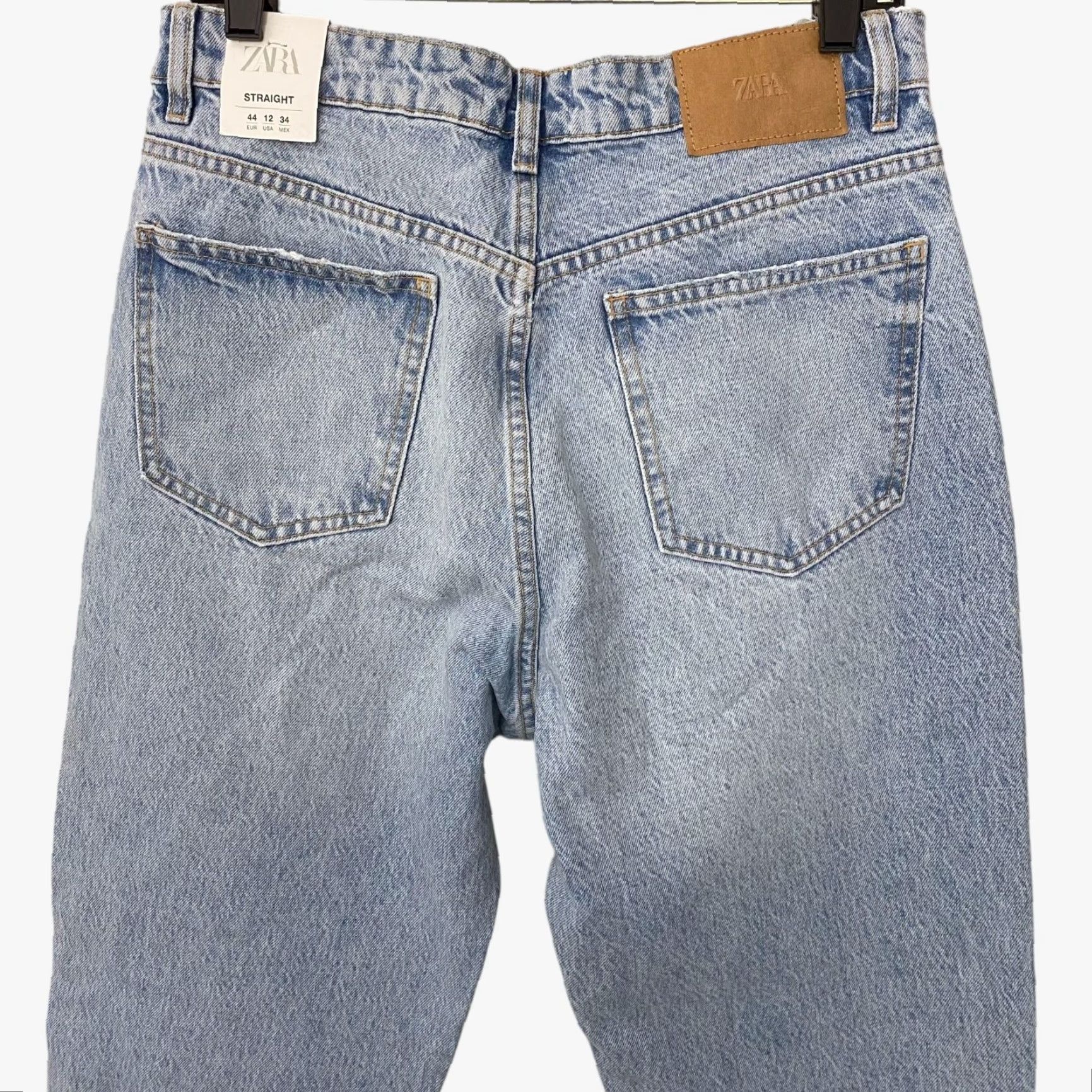 Zara ZARA High-Waisted Denim Jeans Blue Womens Size 12 Straight-Leg Raw-Hem New Size 34" / US 12 / IT 48 - 6 Thumbnail
