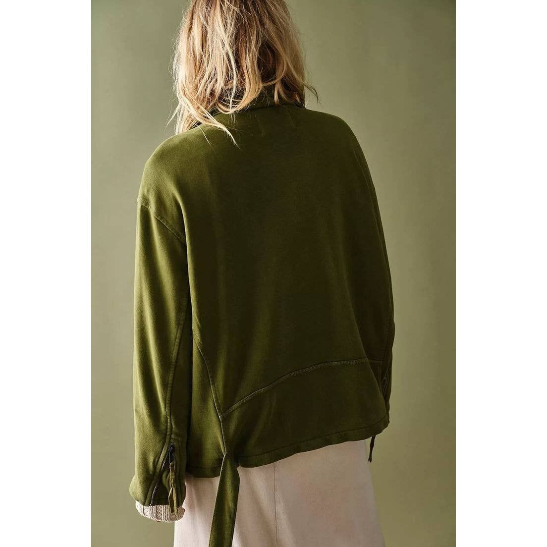 Free People New Free People WTF Rebel Rebel Knit Moto Jacket SM Olive Size S / US 4 / IT 40 - 3 Thumbnail