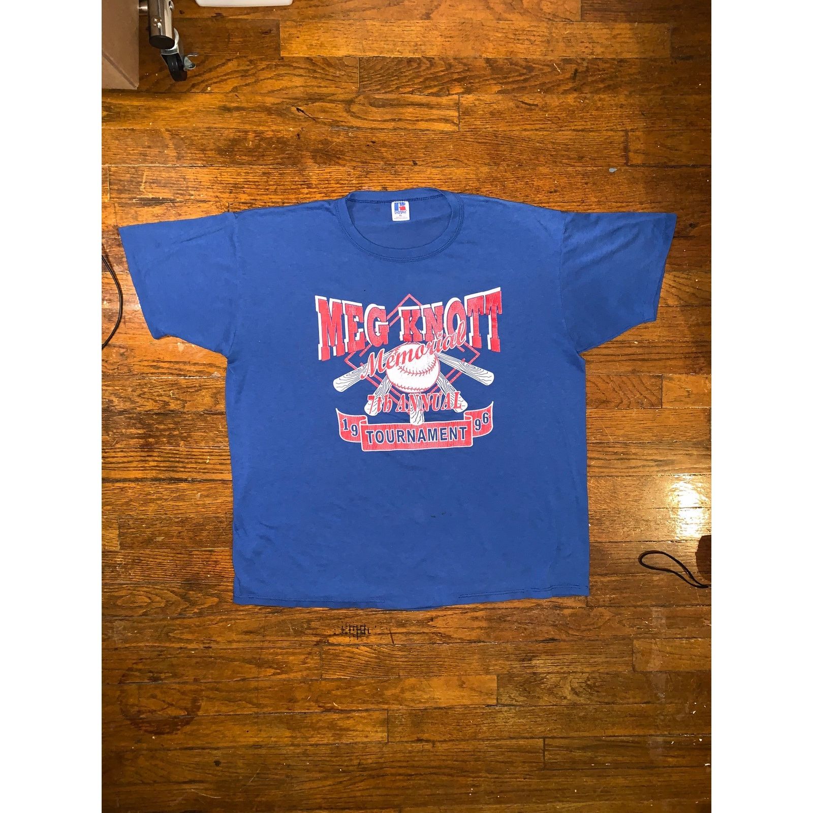 Russell Athletic × Vintage Meg Knott Memorial Baseball Tee XL Blue USA Single Stitch Size US XL / EU 56 / 4 - 1 Thumbnail