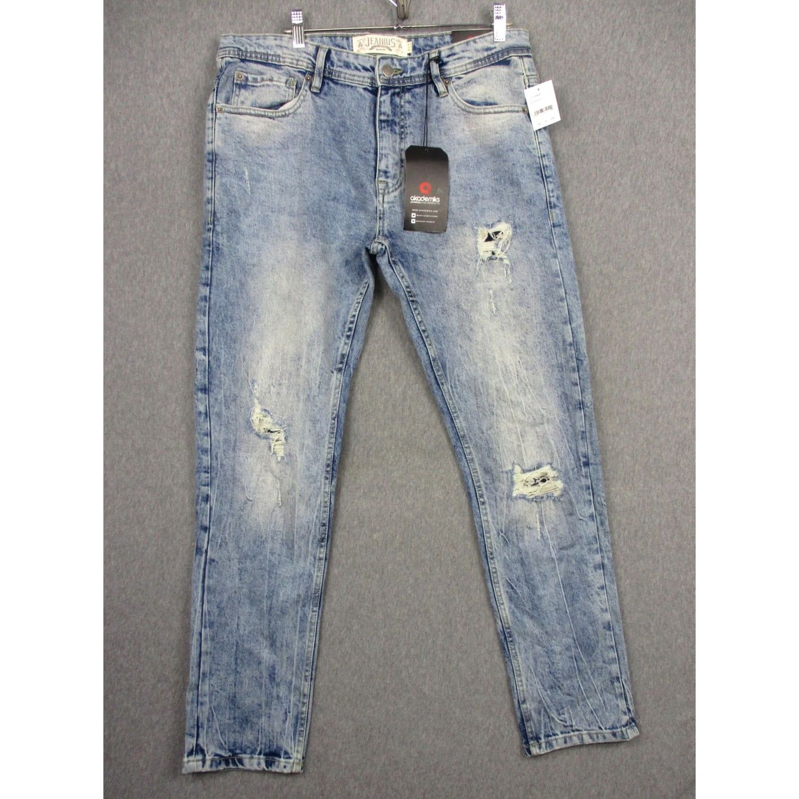 Akademiks Akademiks Jeans Mens 34x30 Blue Slim Tapered Flex Fit Distressed Denim Stretch Jeans Size US 34 / EU 50 - 7 Thumbnail