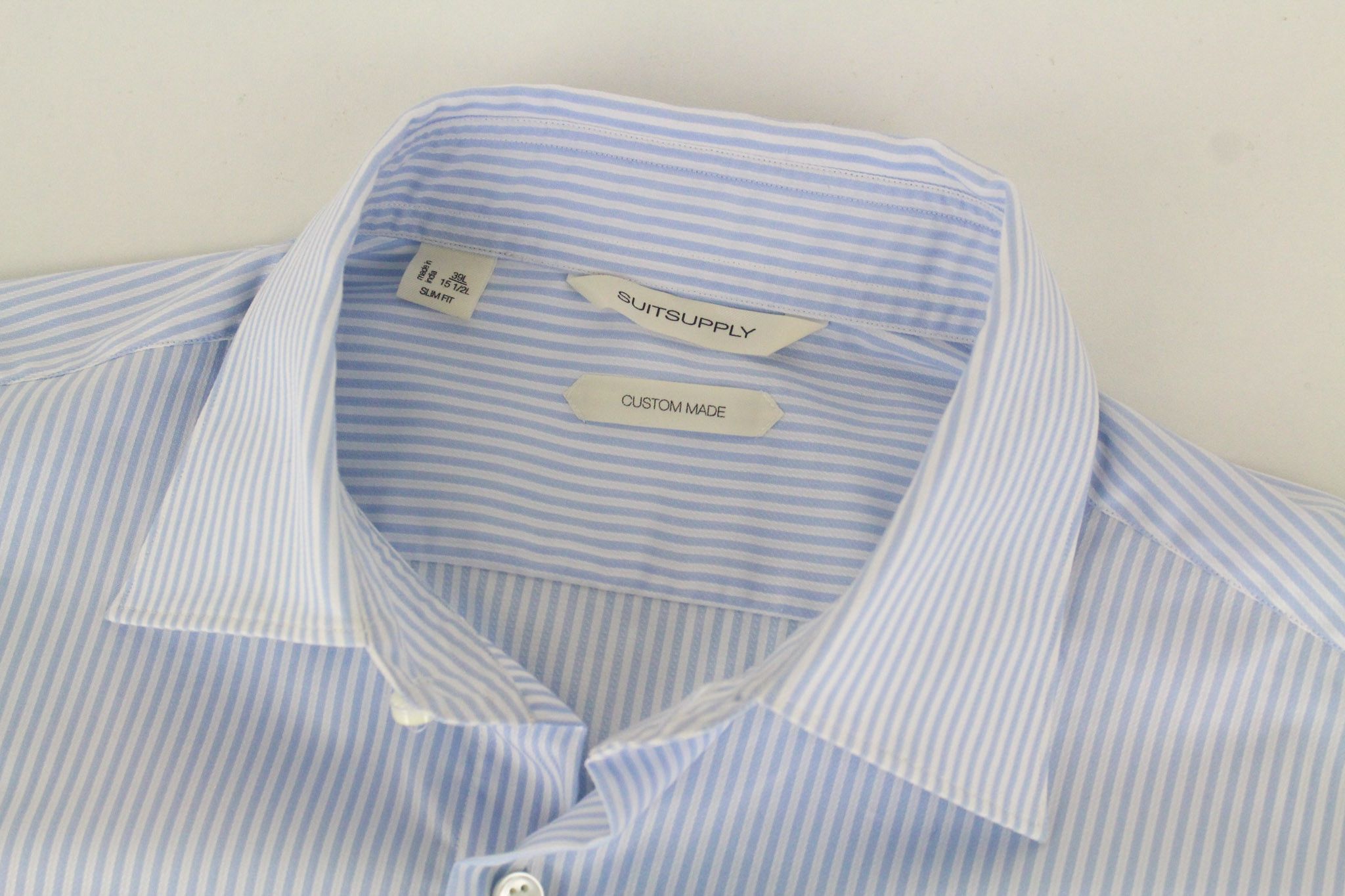 Suitsupply 39L/15 1/2L Slim Blue Cotton Striped 72363 Size 40R - 3 Thumbnail