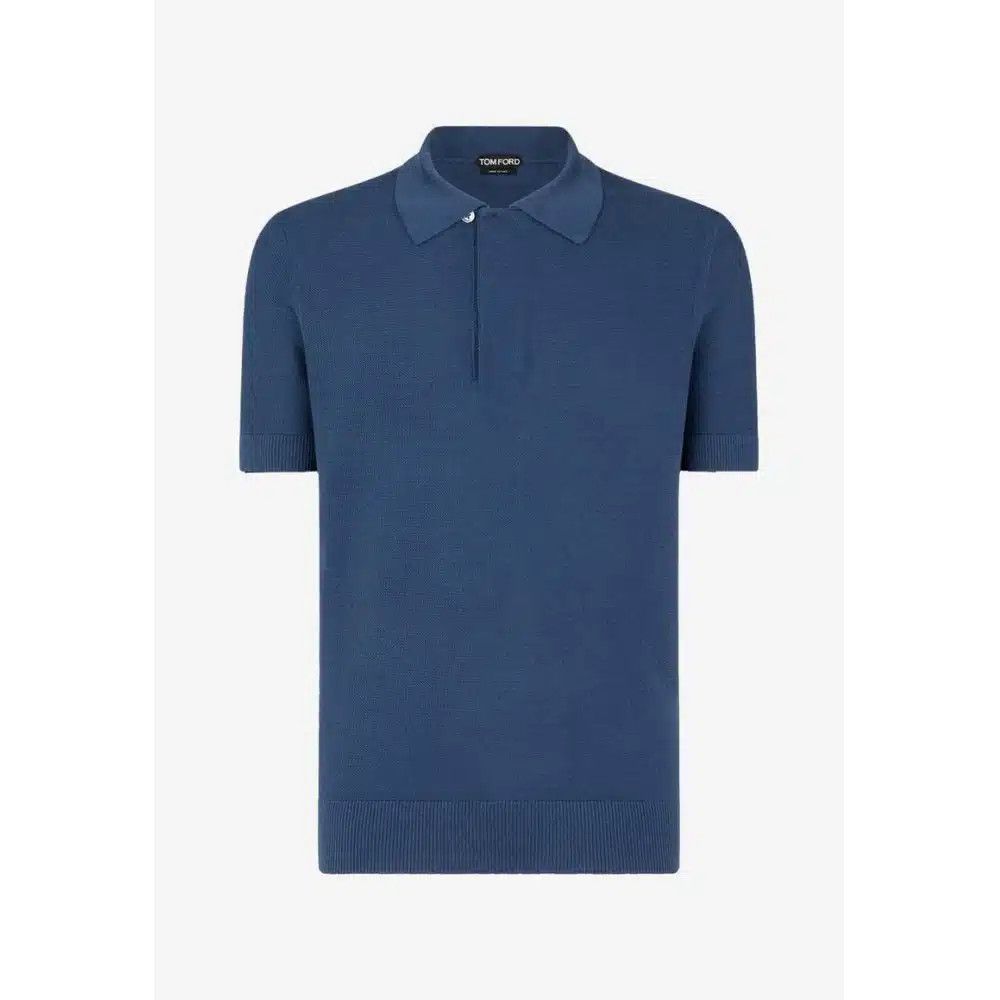 Tom Ford o1loc1c0325 KPS010 Silk Cotton Textured Polo Shirt in Blue Size US XXL / EU 58 / 5 - 1 Thumbnail