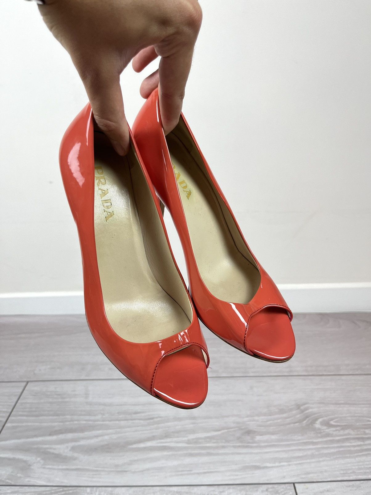 Prada Prada Leather Peep Toe Pumps Heels Coral Shoes Womens Size US 5.5 / IT 35.5 - 5 Thumbnail