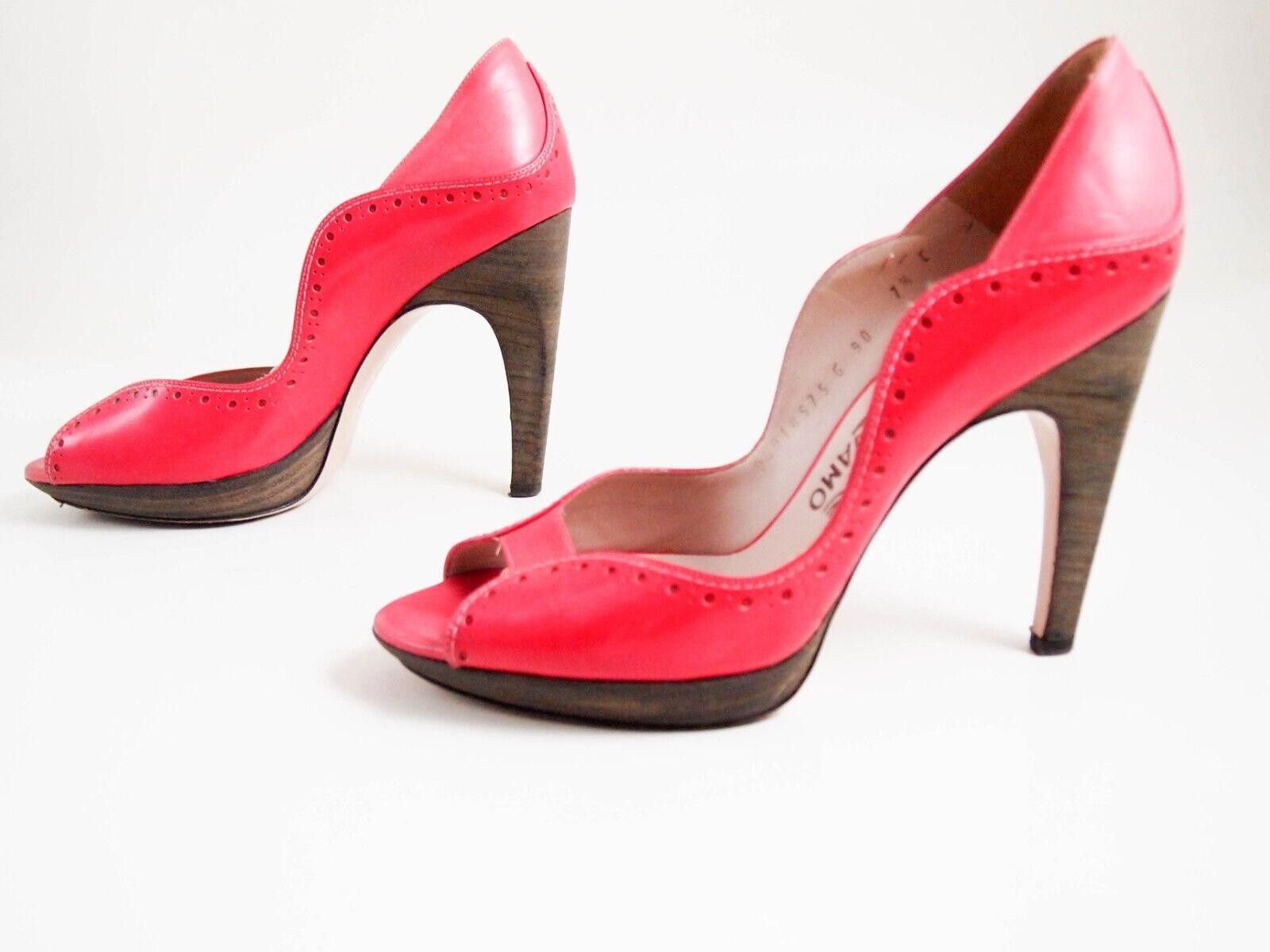 Salvatore Ferragamo Ferragamo Plateau Heels Peep Toe Red Leather EU 38 C US 7.5 Size US 7.5 / IT 37.5 - 2 Thumbnail